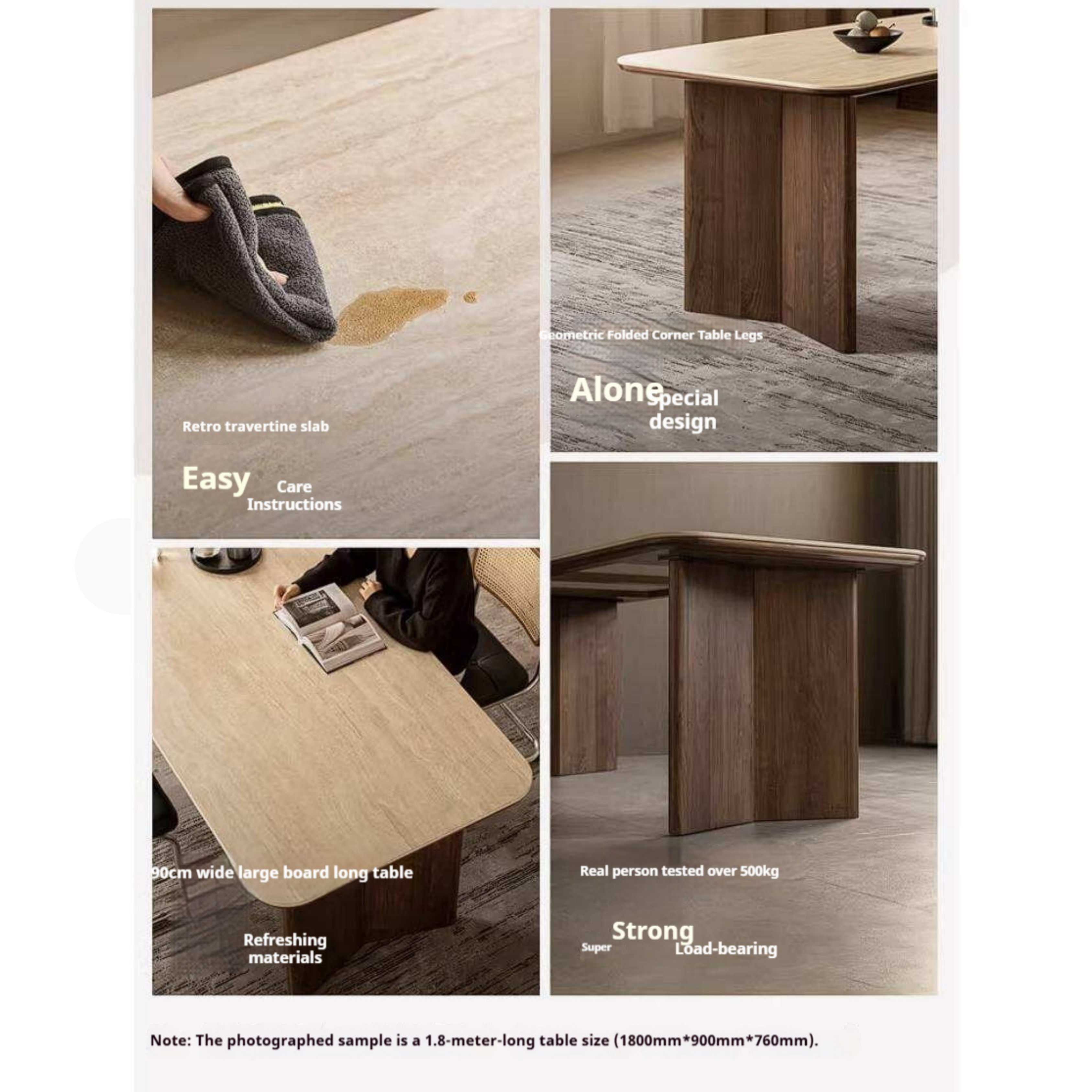 Black Walnut Solid Wood Trestle Dining Table with Stone Top and Panel Legs
