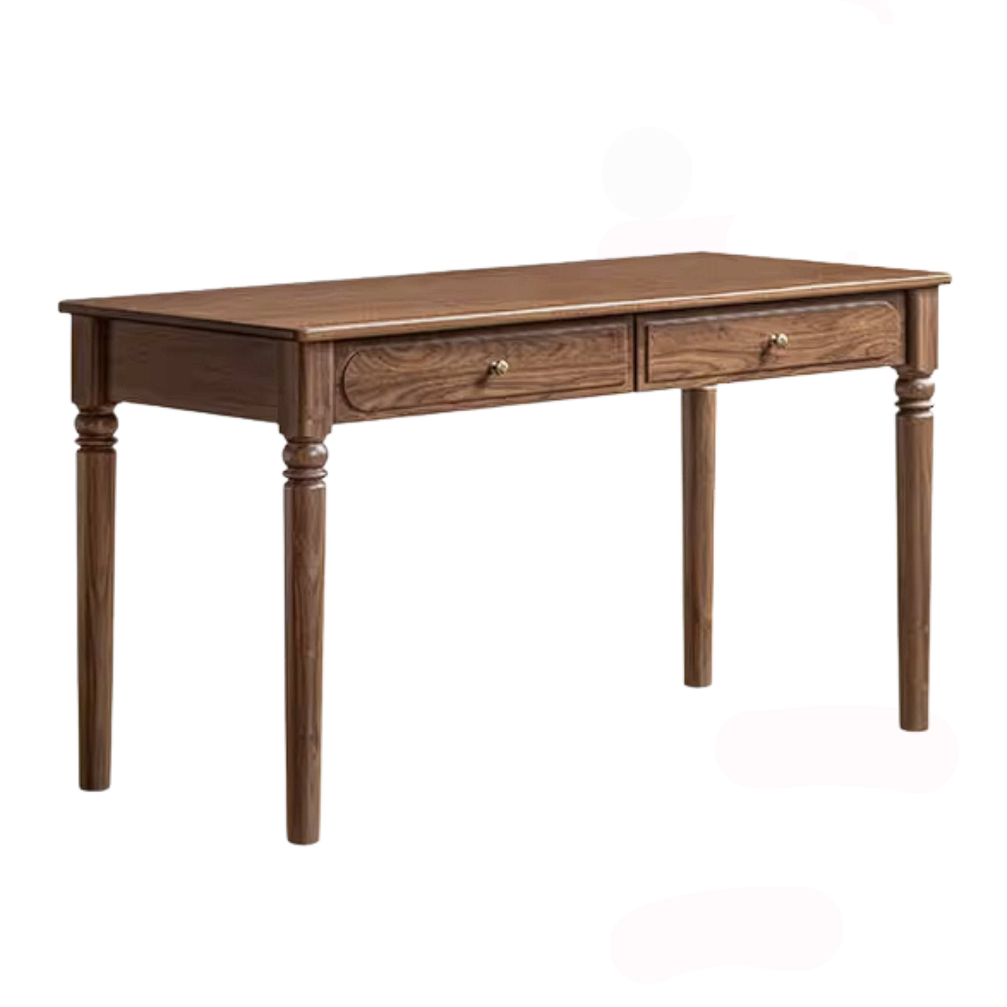 Black Walnut Solid Wood French Vintage Writing Desk with Arched Cane Door Hutch and Turned Spindle Legs