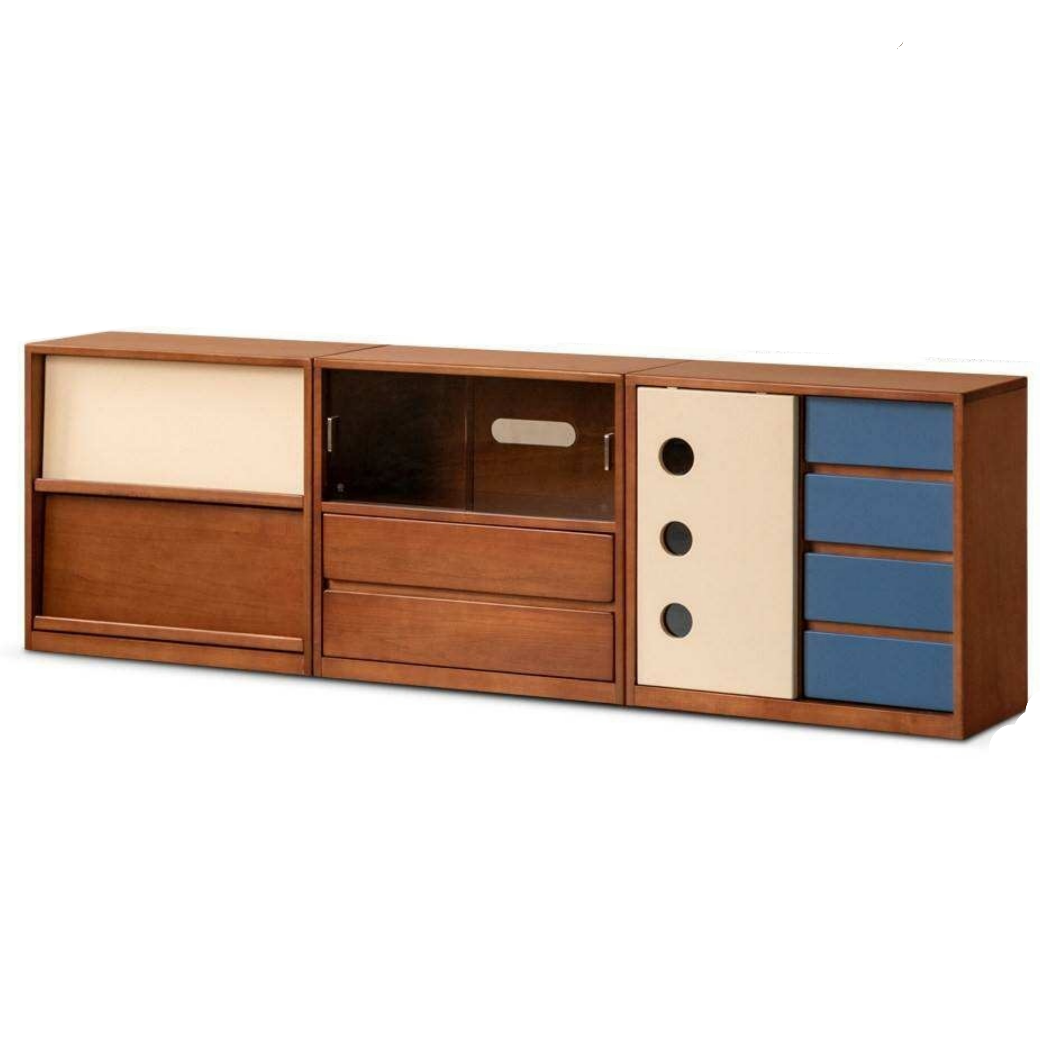 Poplar Solid Wood TV Cabinet with Vintage Style Modular Storage Design