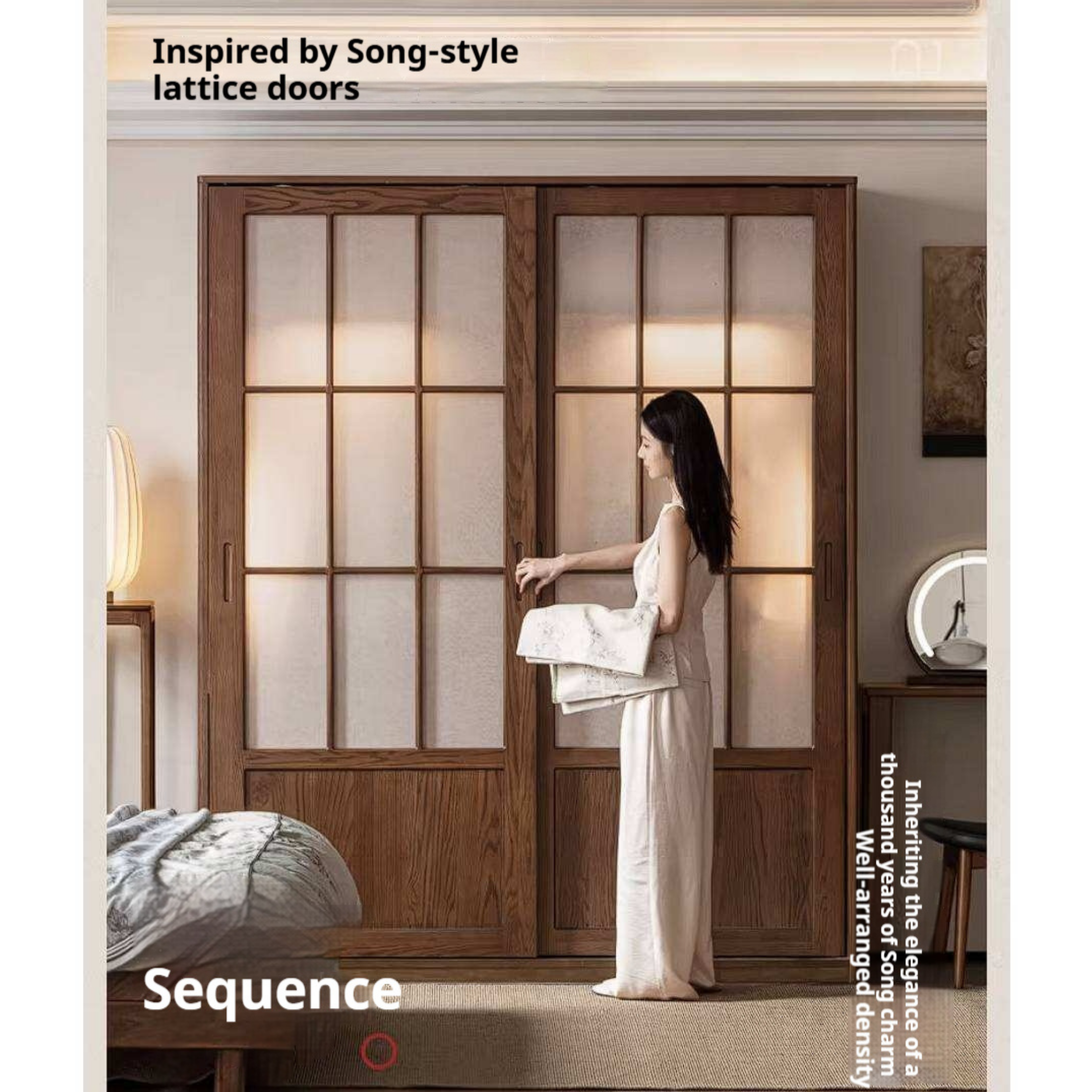 Oak Solid Wood Wardrobe with Songshi Aesthetic Storage Design