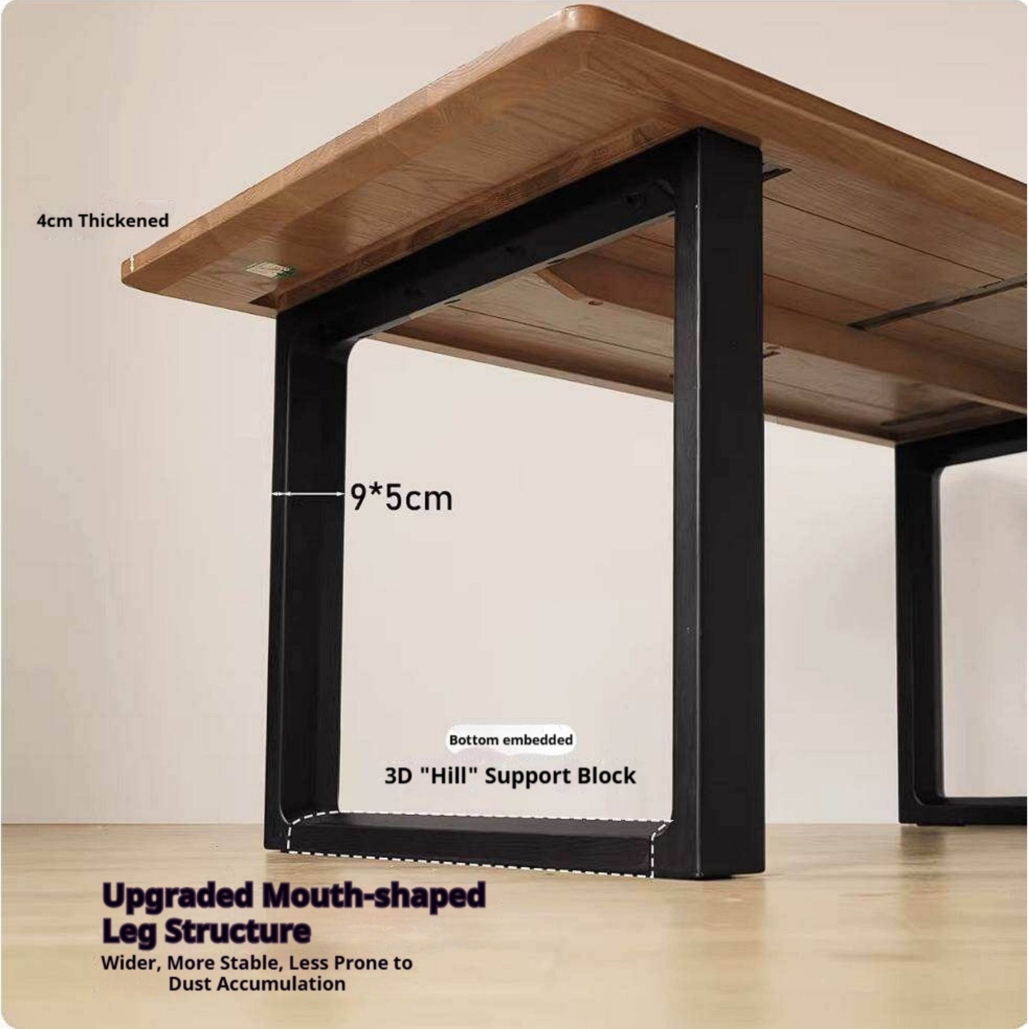 Ash Solid Wood Rectangular Dining Table, Mid Century light maroon color