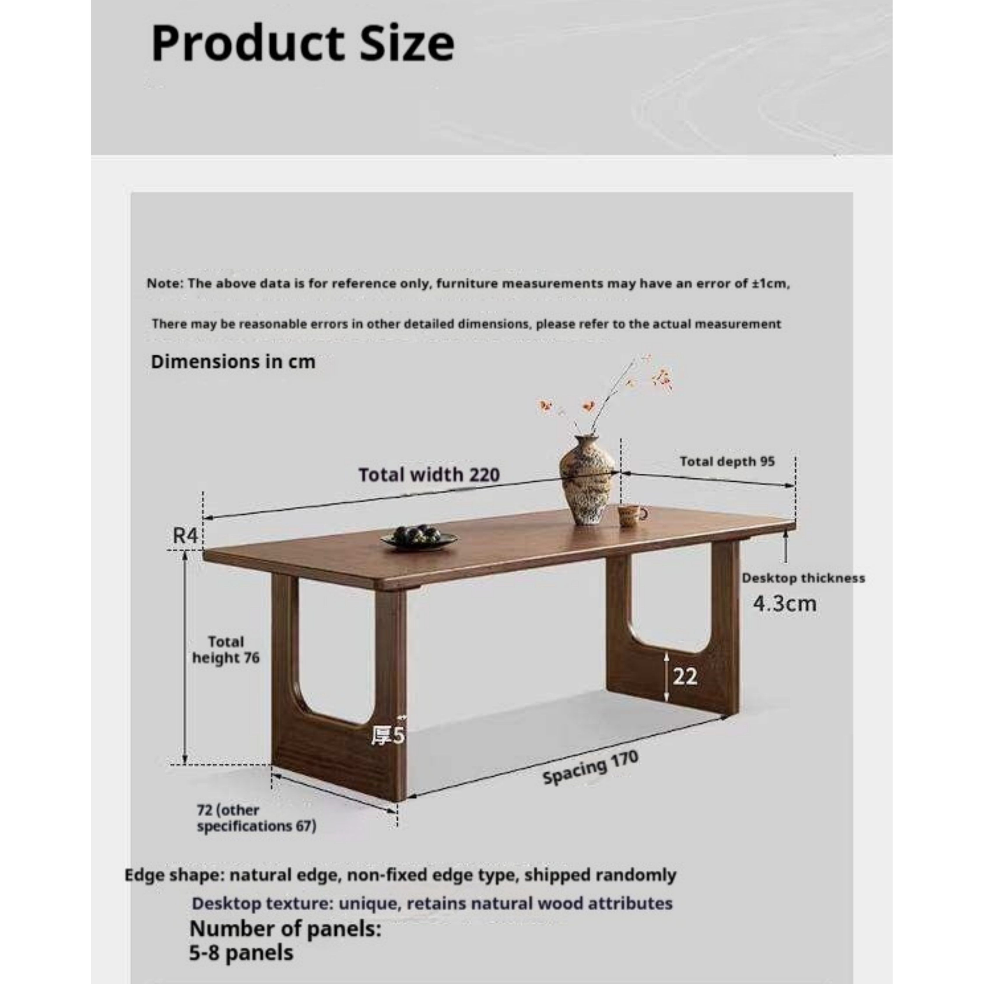 Sandalwood Solid Wood Dining Table with Thick Rectangular Top