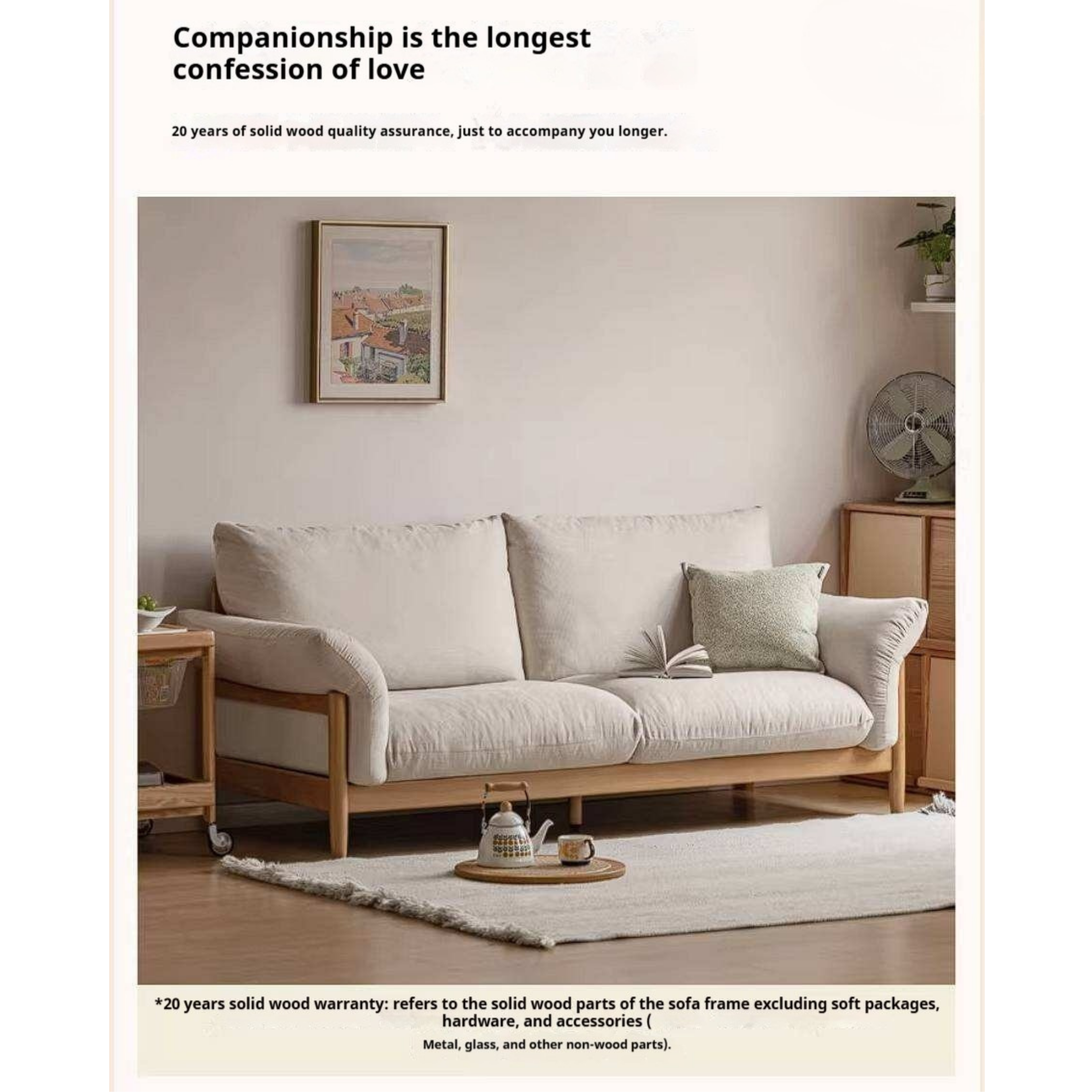 Beech Solid Wood Sofa with Modern Minimalist Design