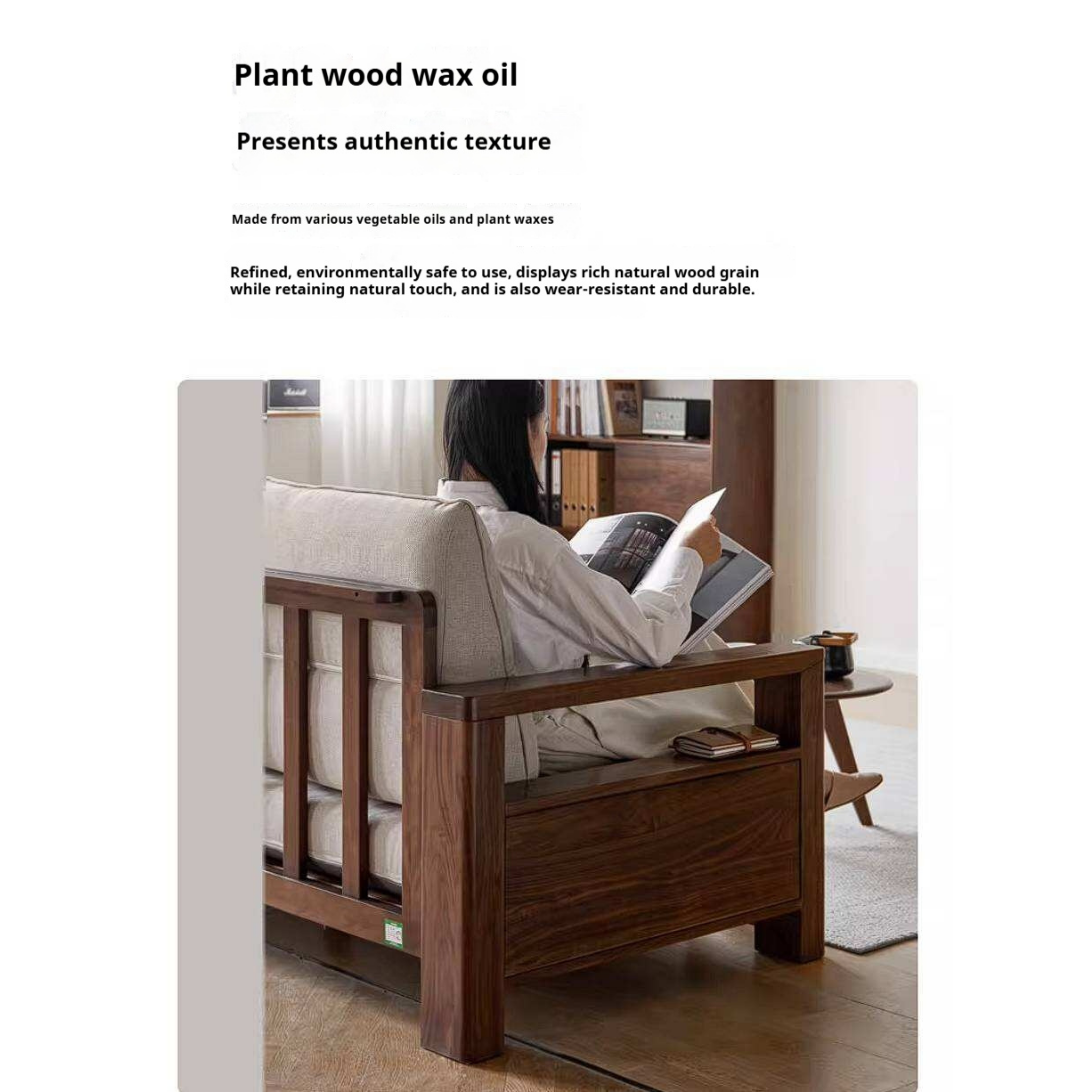 Black Walnut, Ash, Golden Sandalwood Solid Wood Corner Sofa with Fabric Upholstery