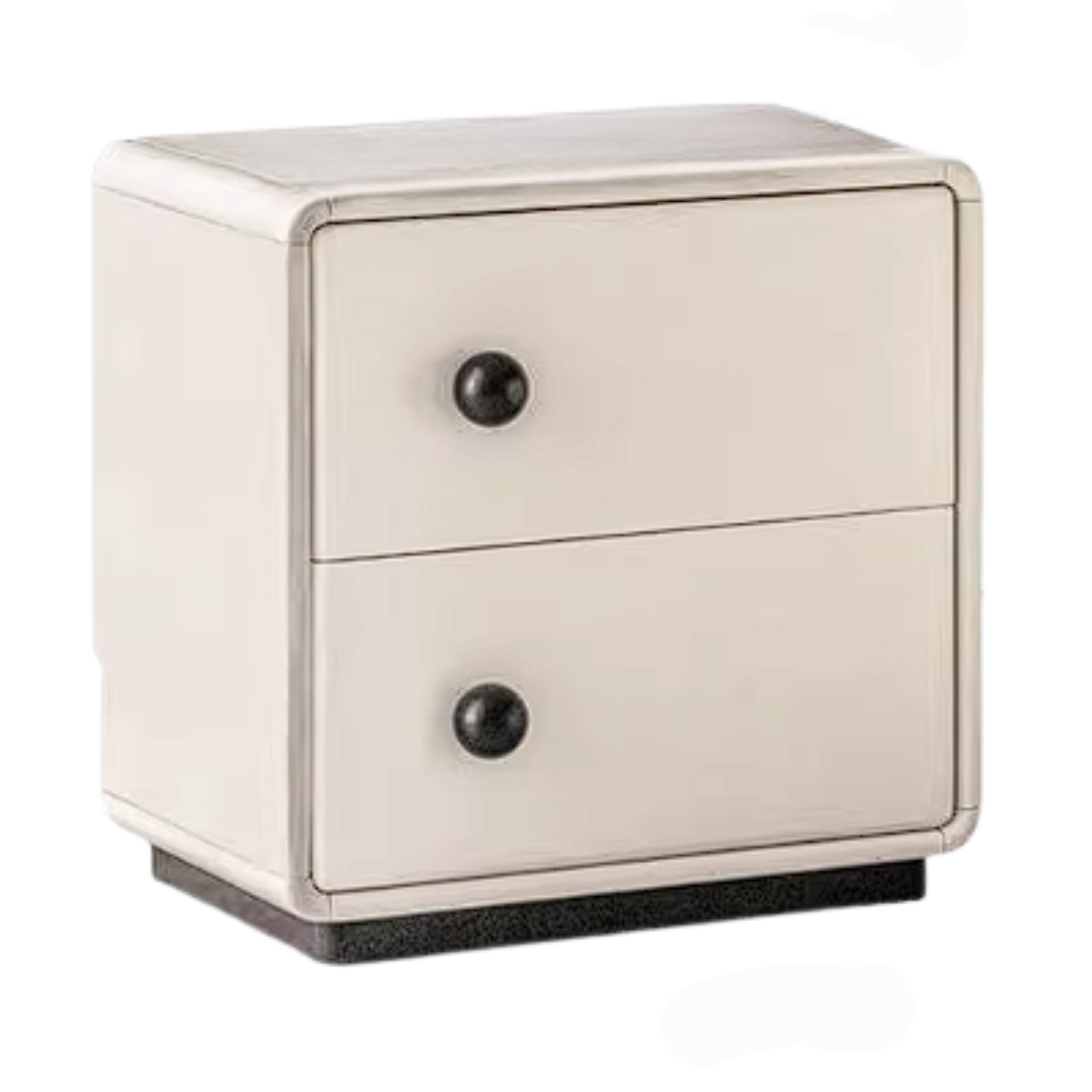 Rubberwood Solid Wood Slim Cream White Nightstand with Rounded Corners and Two Drawers