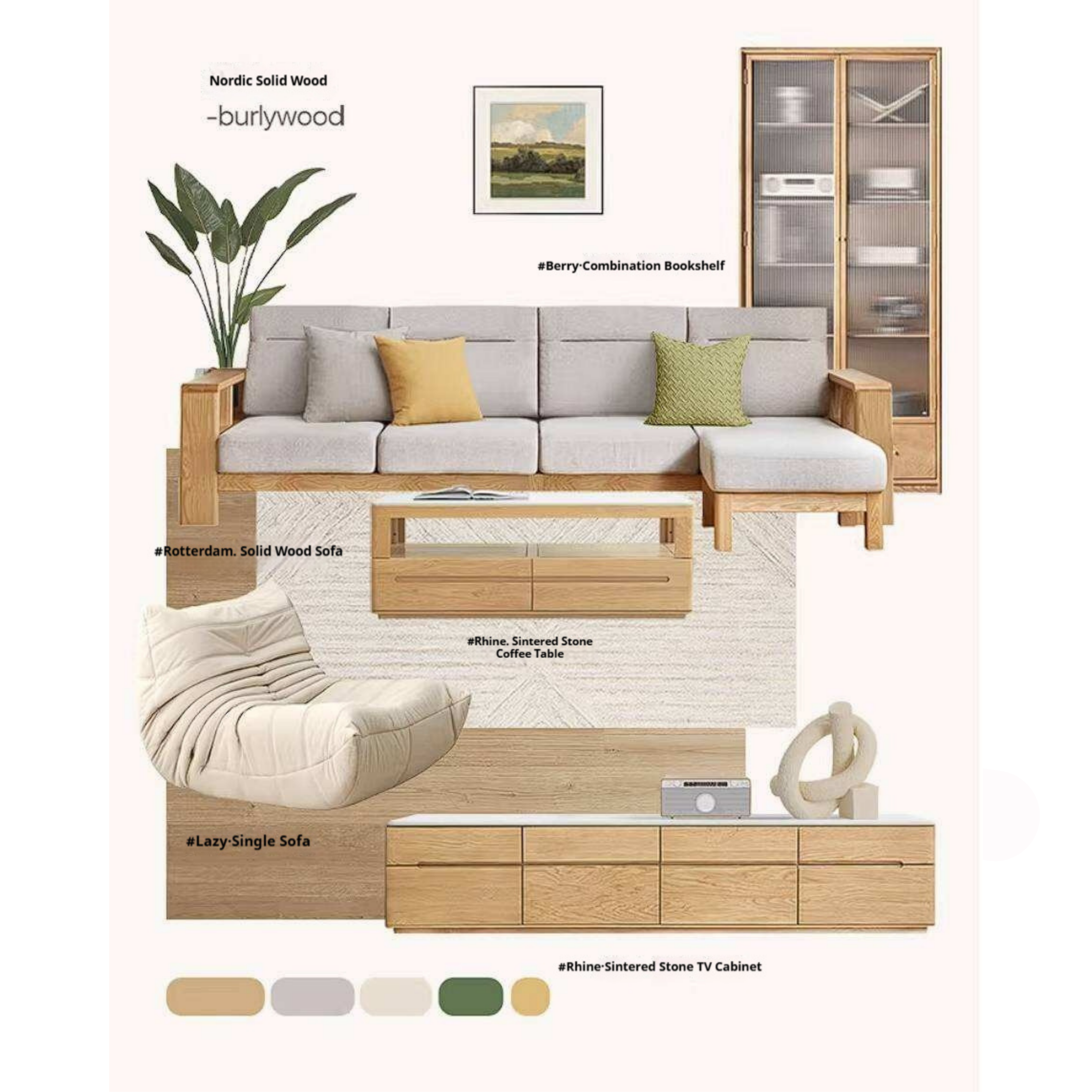 Oak Solid Wood Corner Sofa with Modern Fabric Upholstery