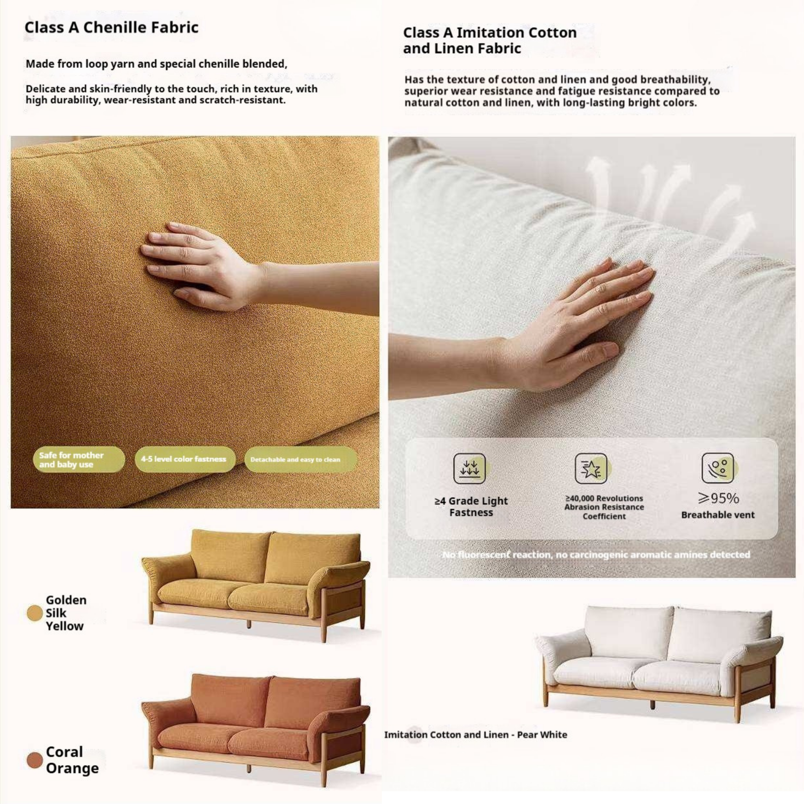 Beech Solid Wood Sofa with Modern Minimalist Design