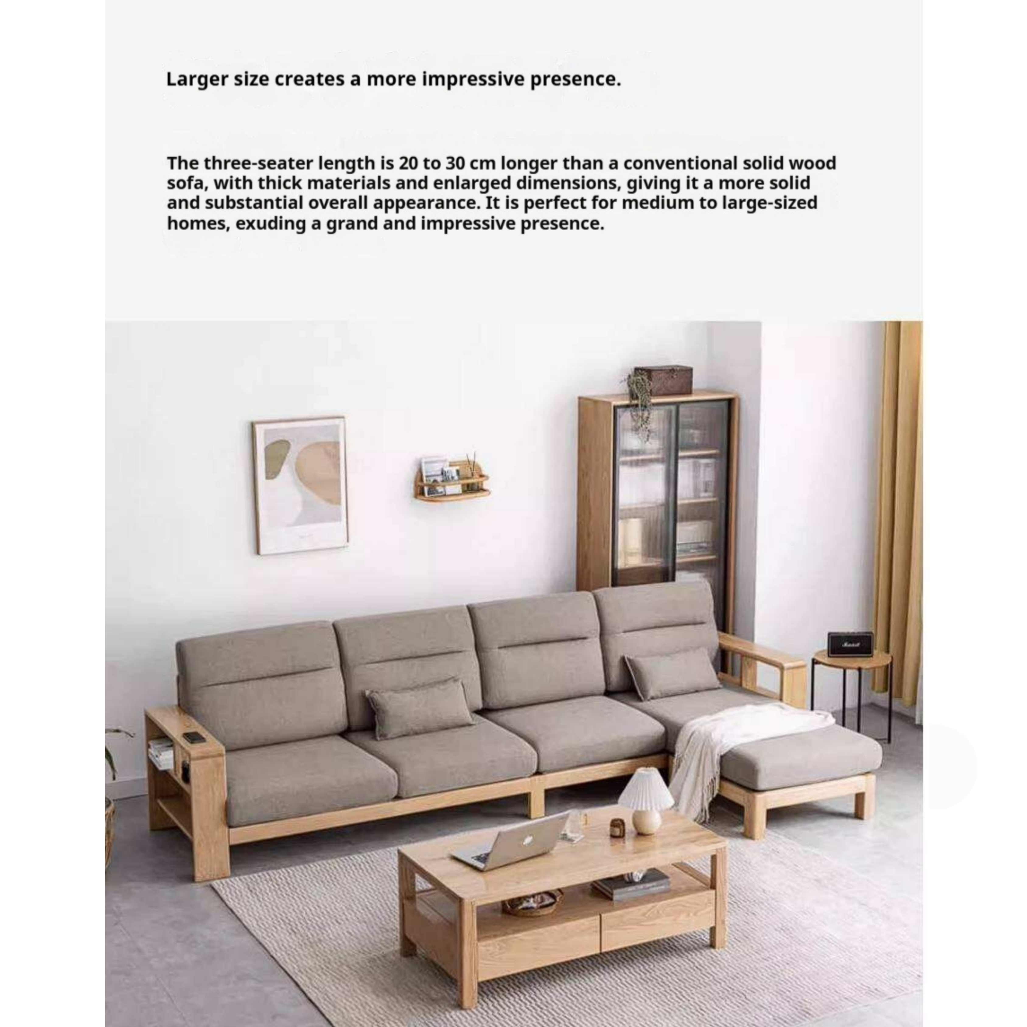 Oak Solid Wood Corner Sofa with Modern Fabric Upholstery