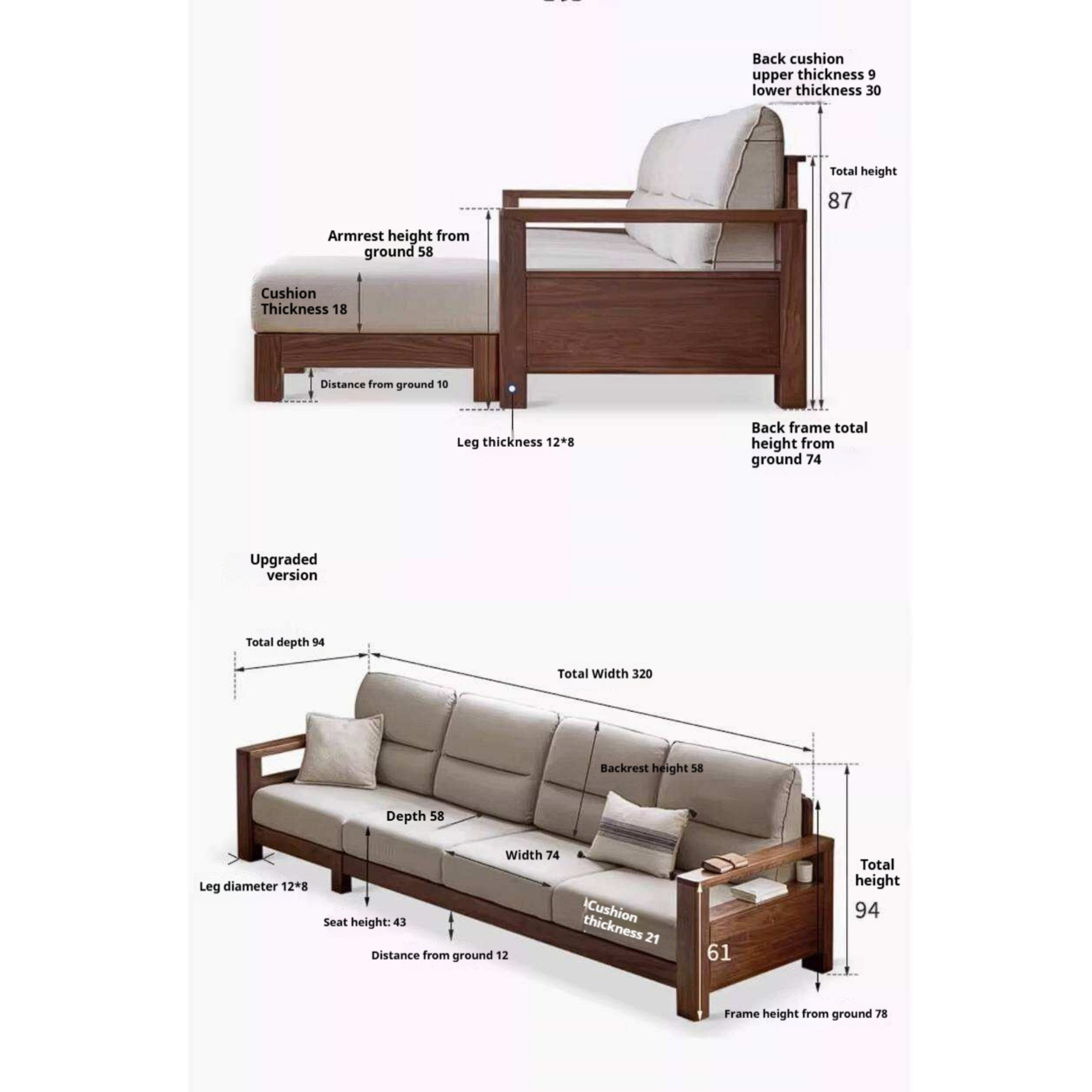 Black Walnut, Ash, Golden Sandalwood Solid Wood Corner Sofa with Fabric Upholstery