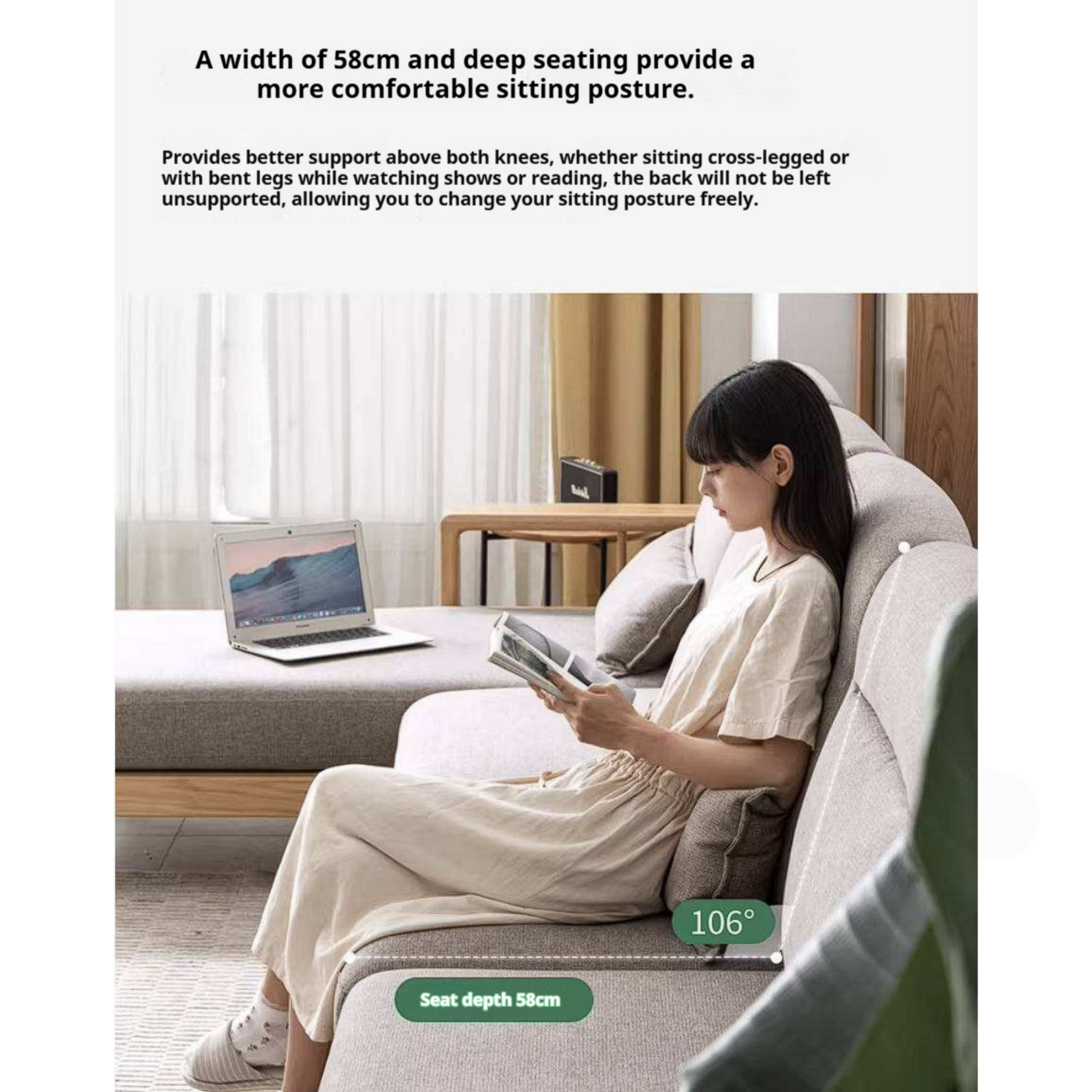 Oak Solid Wood Corner Sofa with Modern Fabric Upholstery