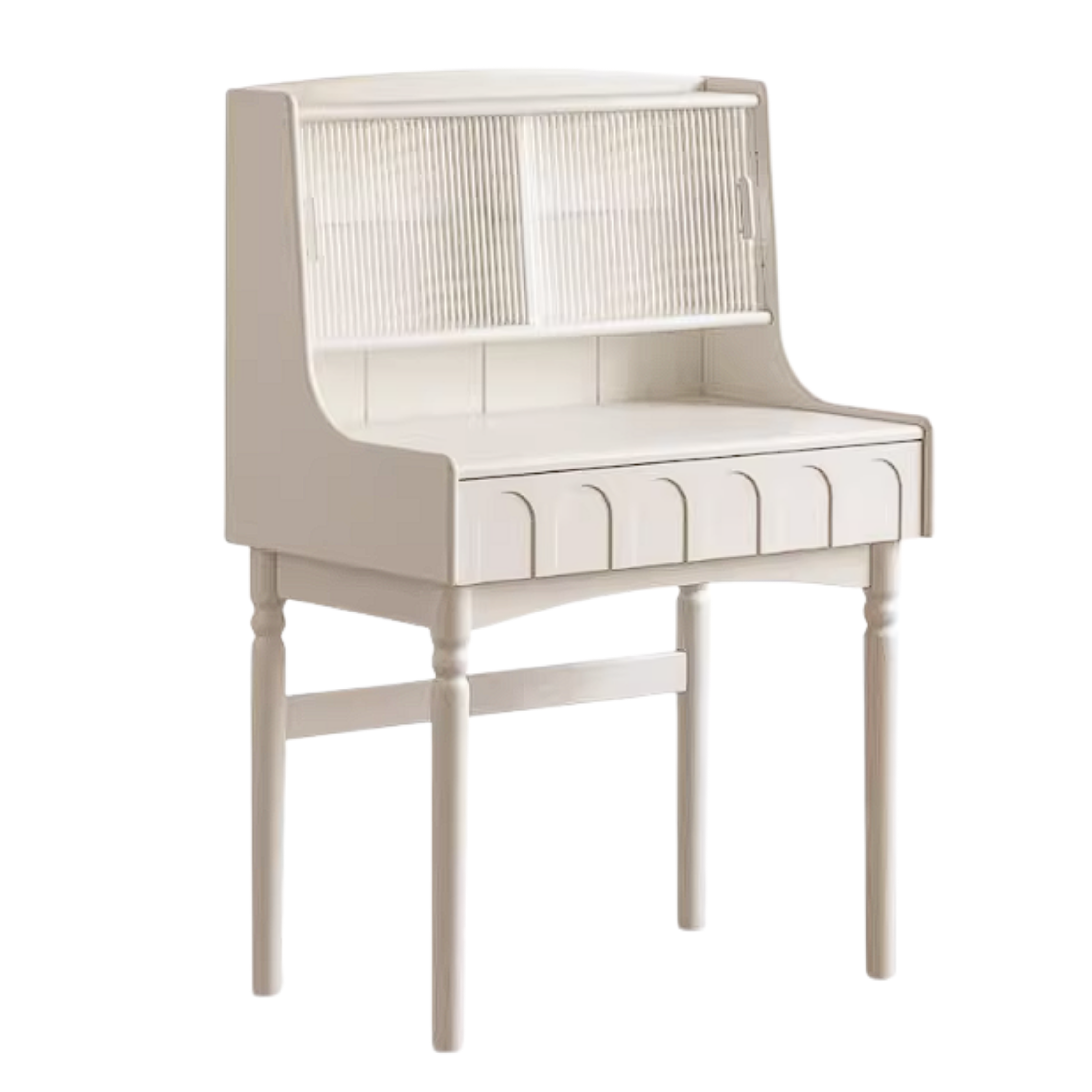 Rubberwood Solid Wood French Retro Vanity Desk with Lighted Storage Mirror and Drawers