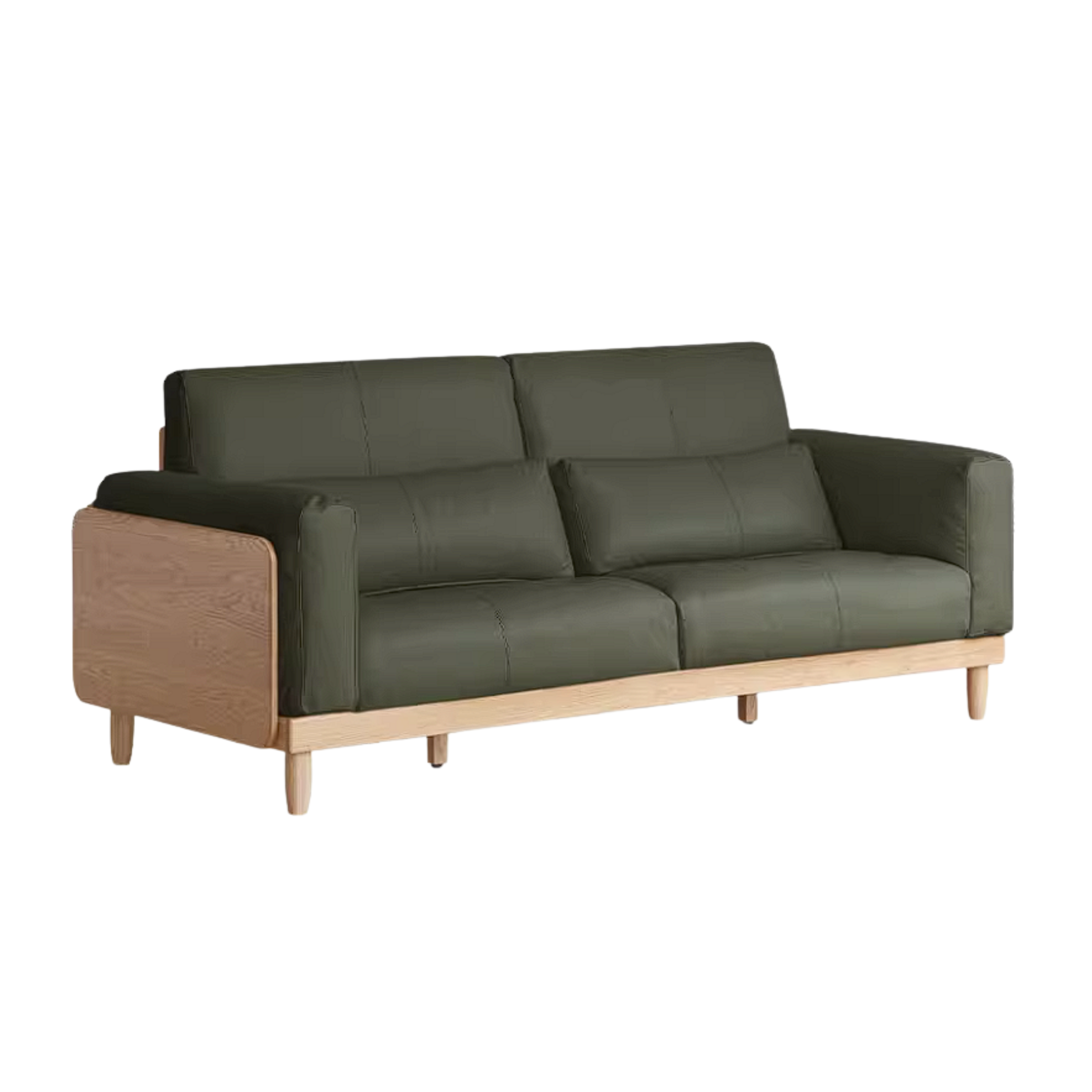 Oak Solid Wood Sofa with Rounded Arms, Low-Profile Design