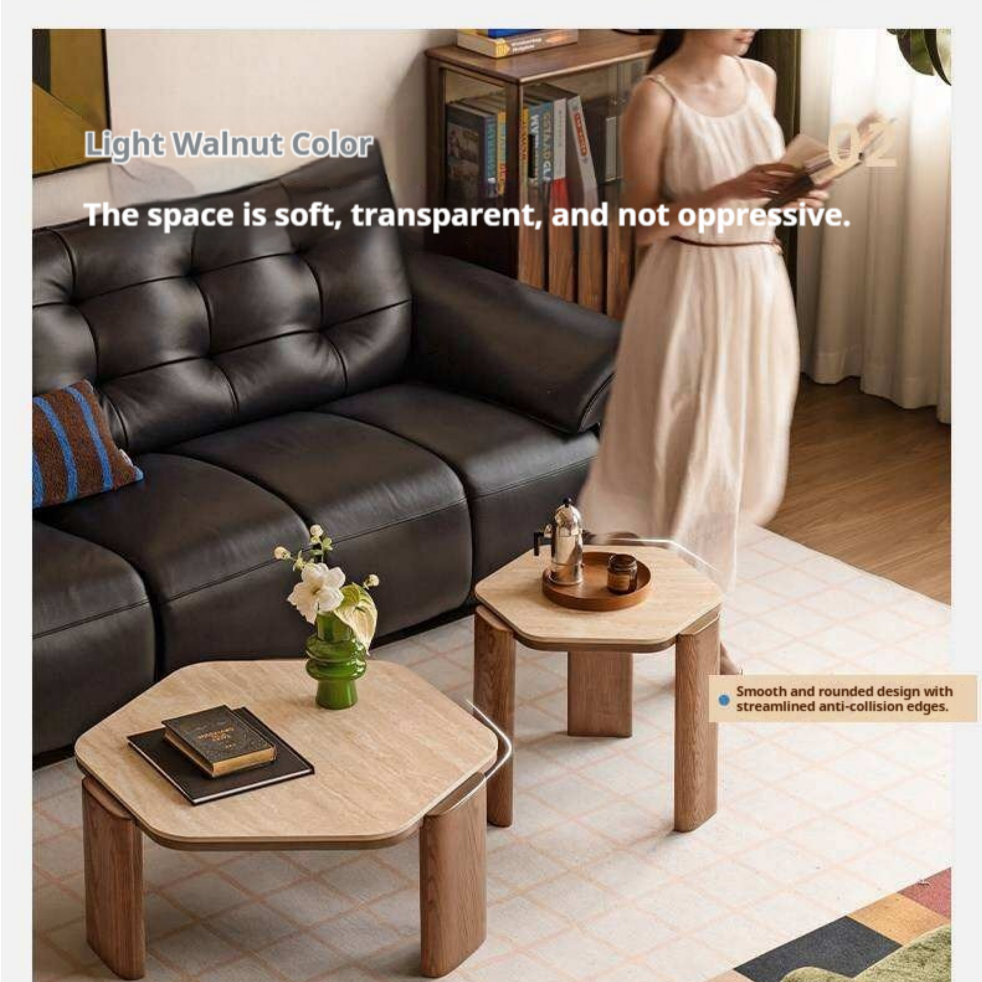 Ash Solid Wood Coffee Table with Wabi-Sabi Slab Design