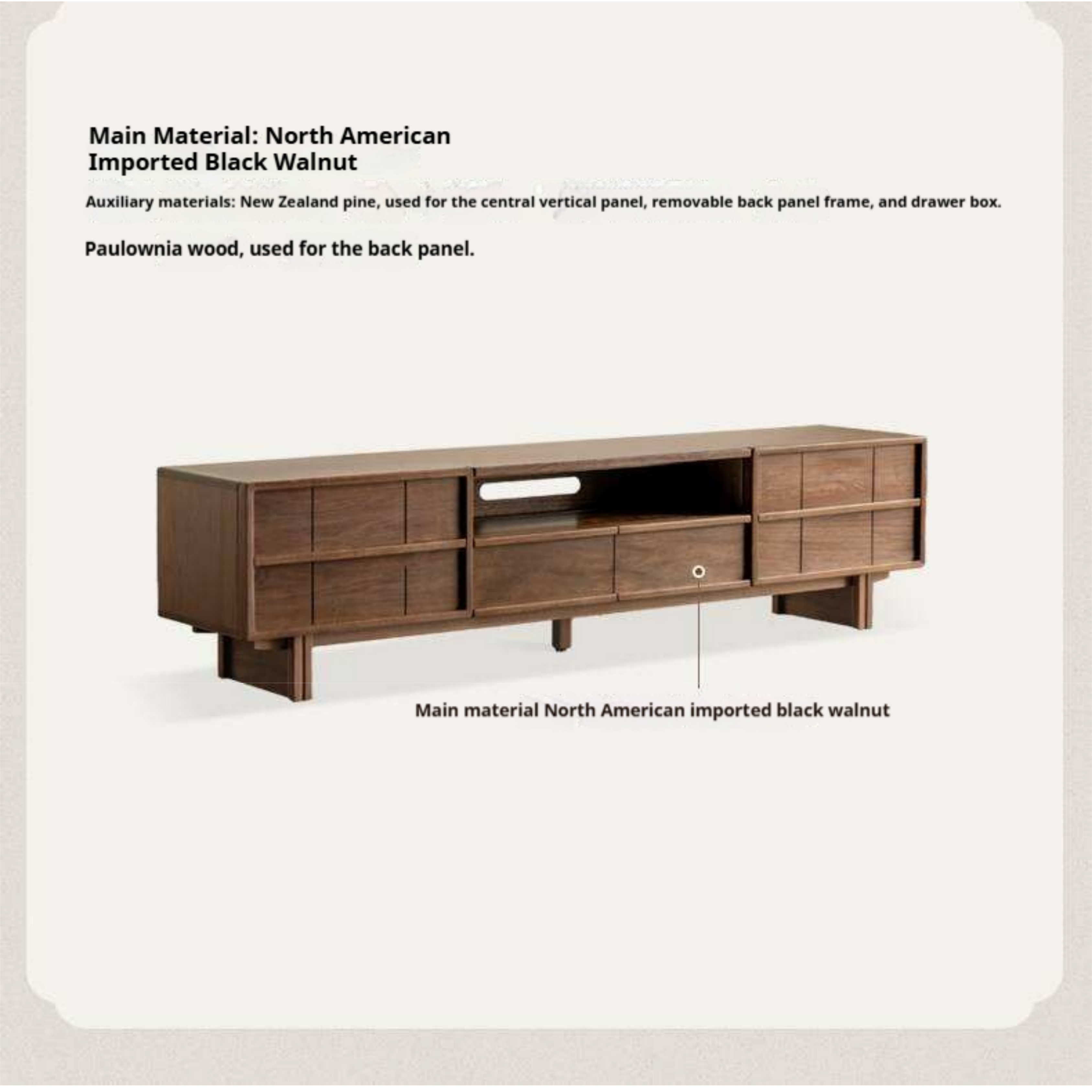 Black Walnut Solid Wood TV Cabinet with Aesthetic Style and Storage Drawers