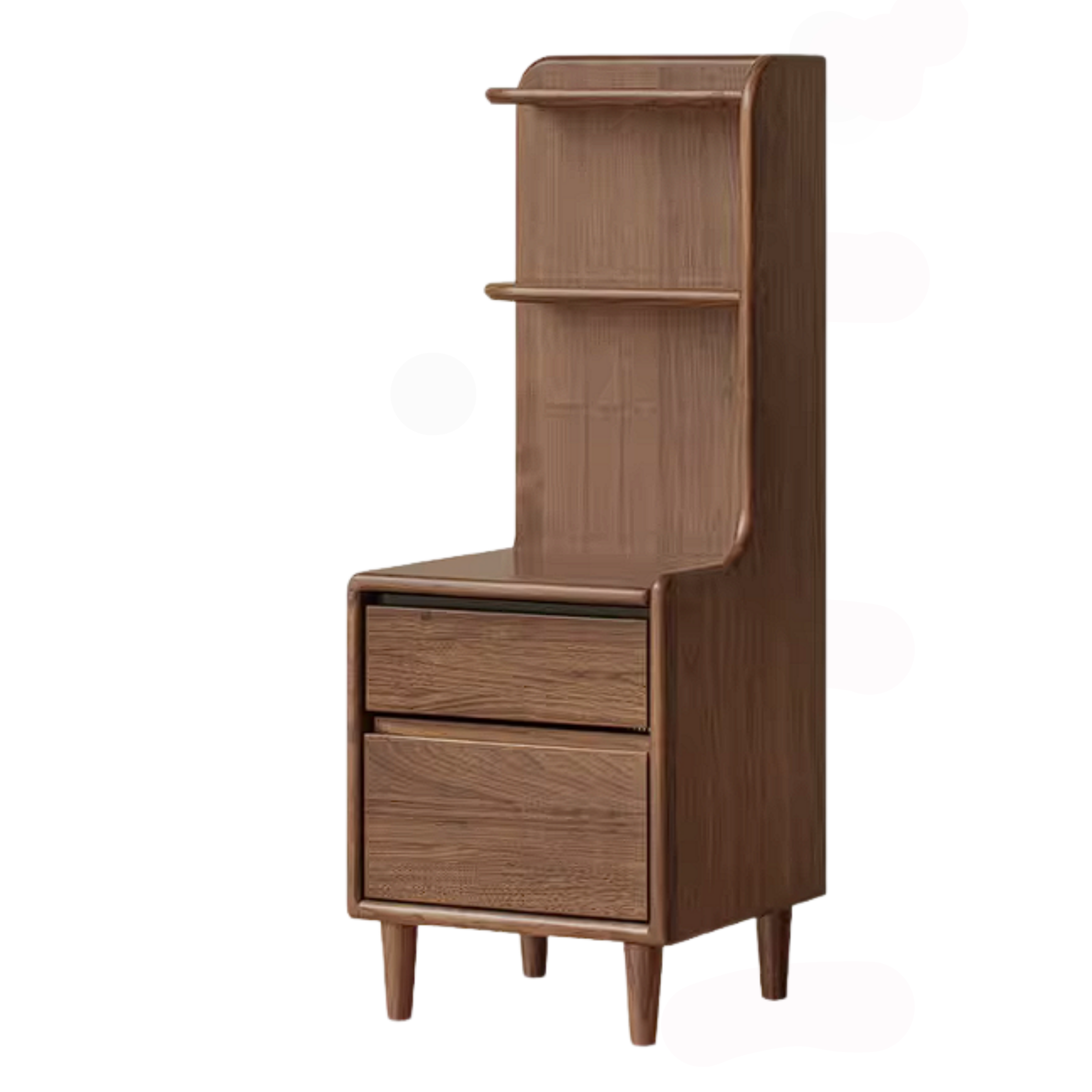 Black Walnut Solid Wood Nightstand with Drawer and Open Shelf