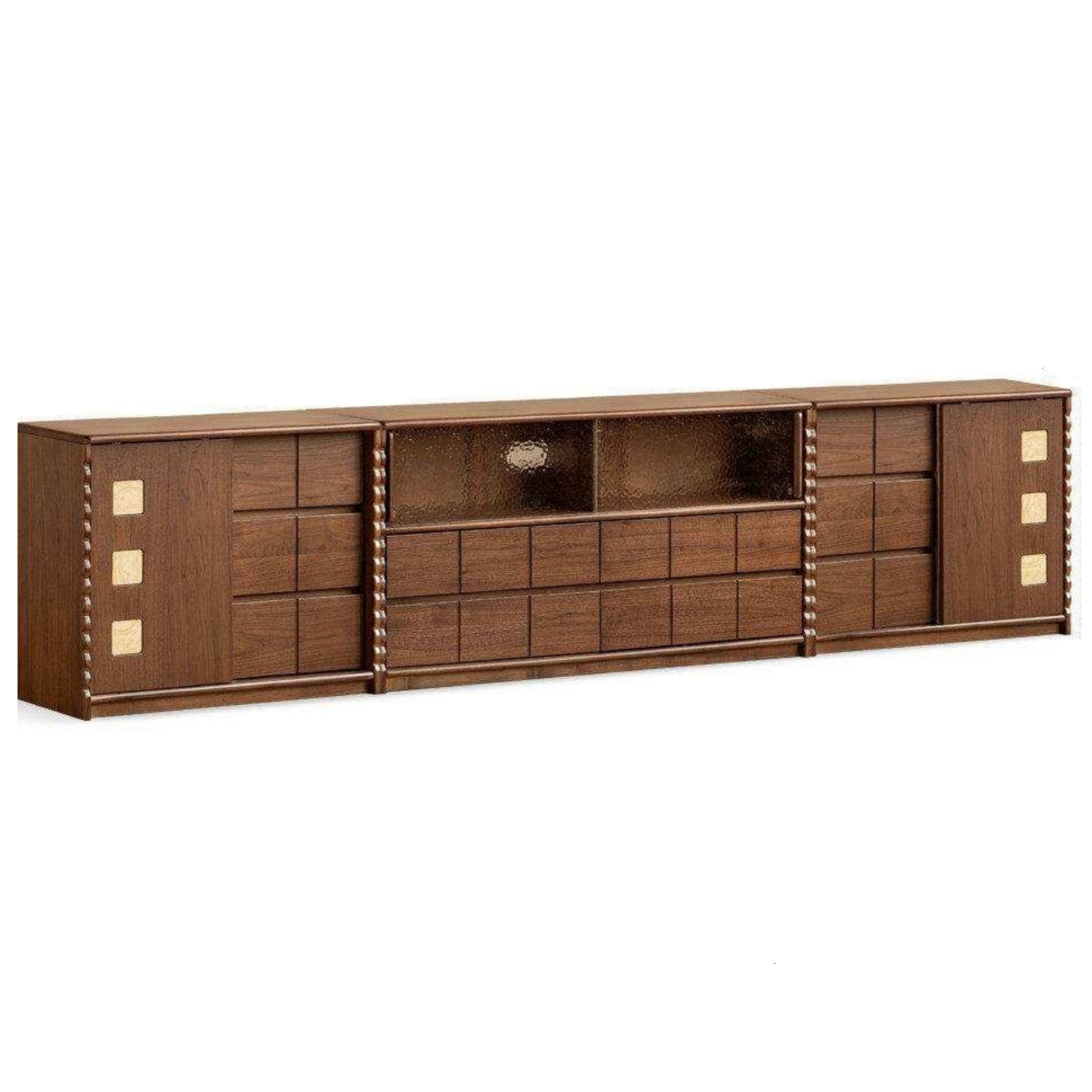 Black Walnut Solid Wood Tall TV Cabinet Modular Sideboard, Mid Century Gallery Style Storage Cabinet with Fluted Details