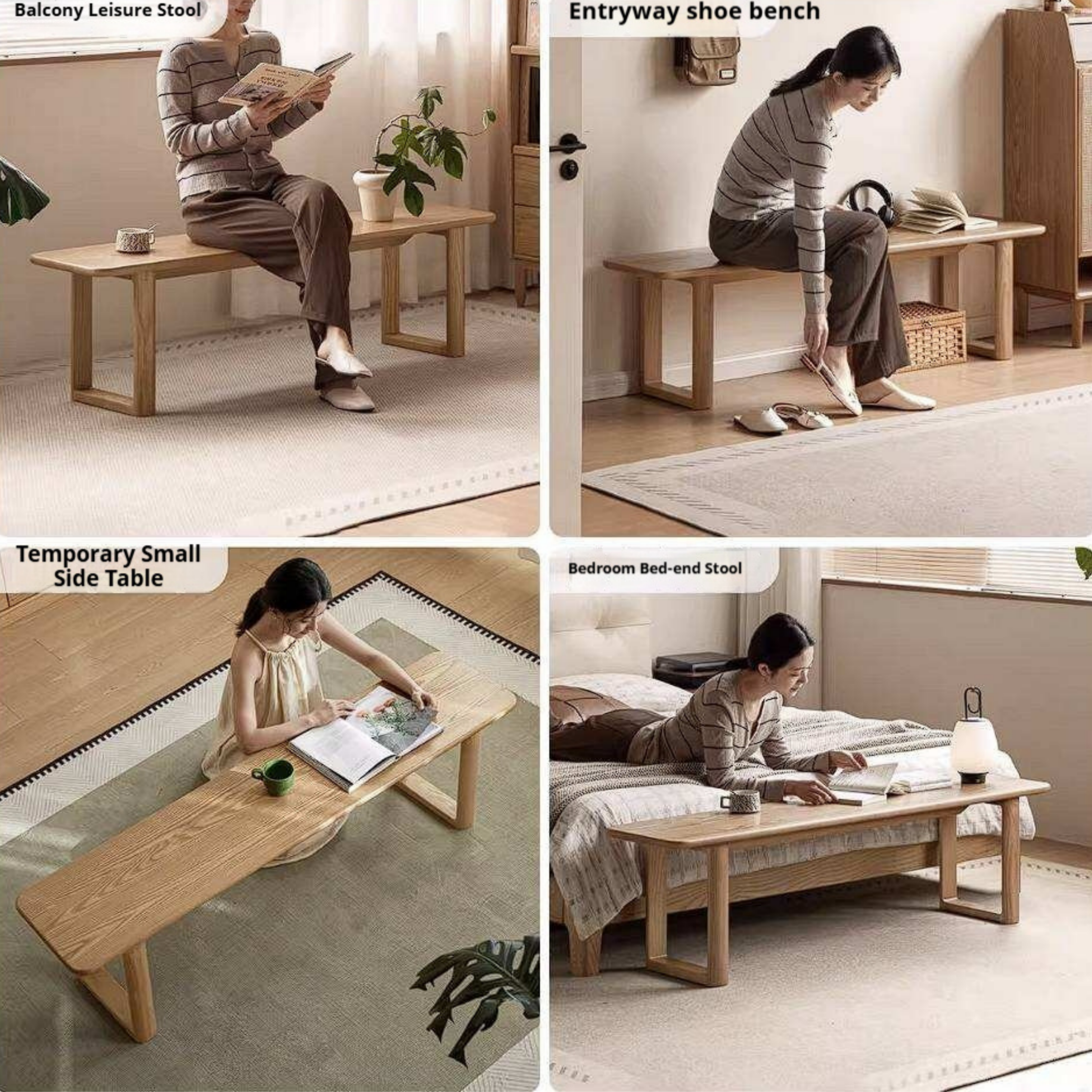 Oak, Ash Solid Wood Long Bench with Modern Minimalist Design