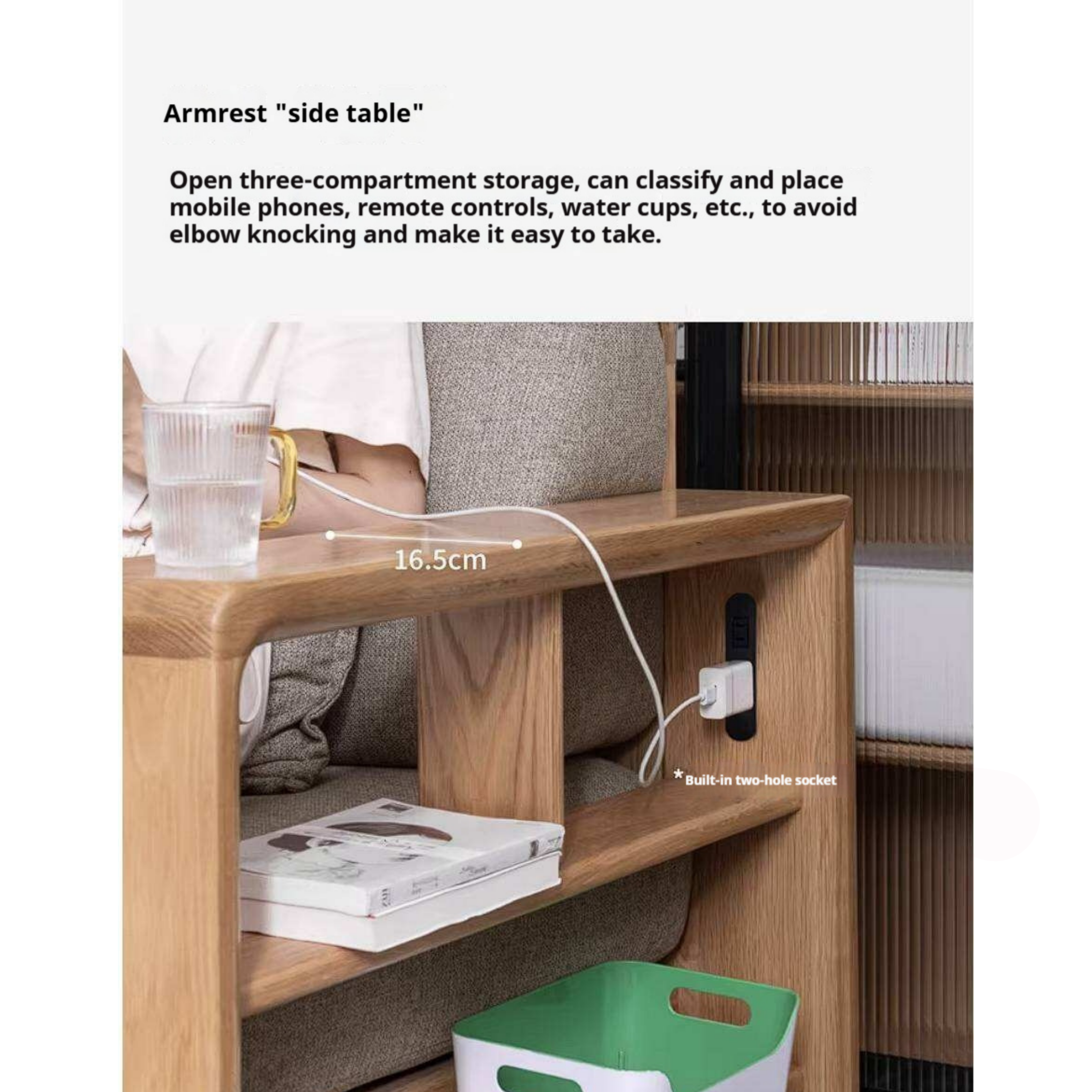 Oak Solid Wood Corner Sofa with Modern Fabric Upholstery