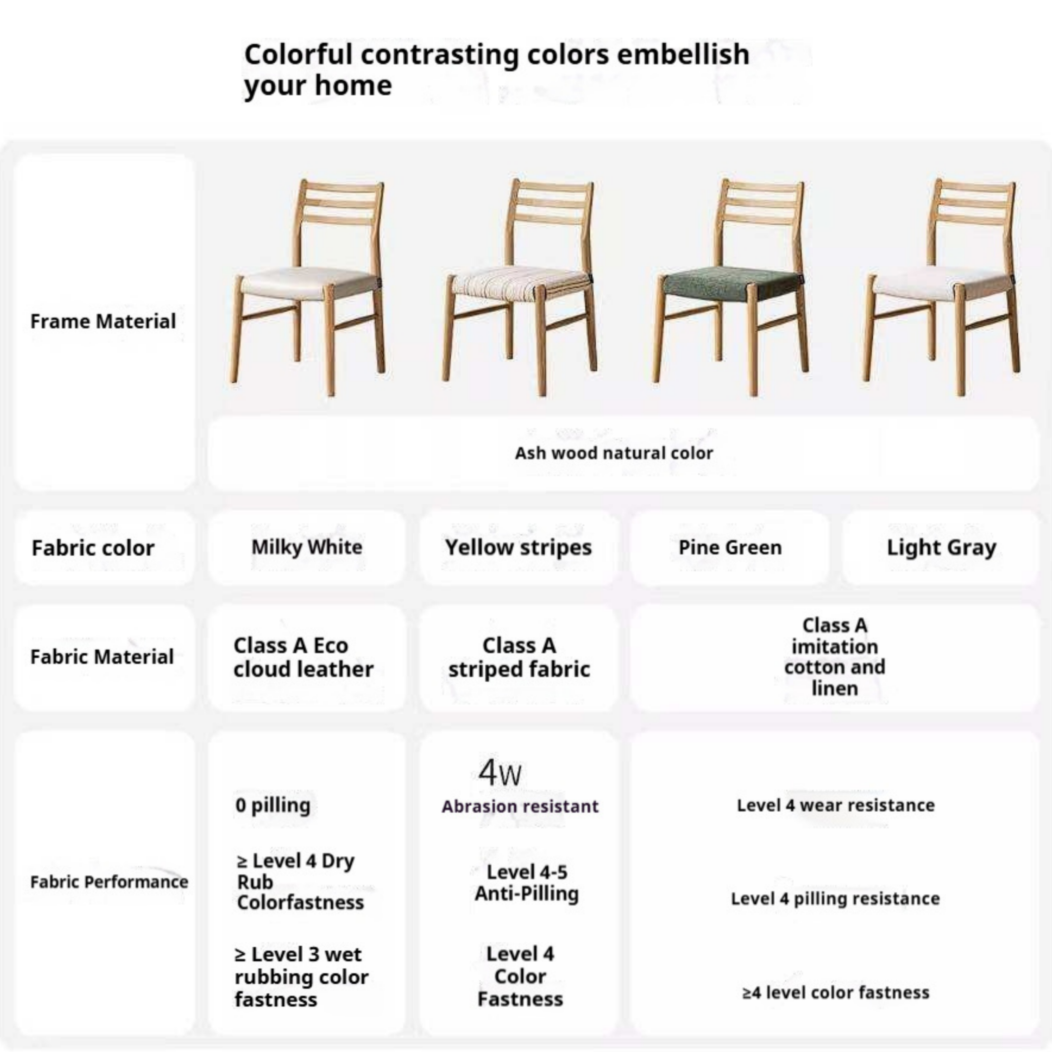 4 pcs-Ash Solid Wood Dining Chair with Modern Minimalist Design