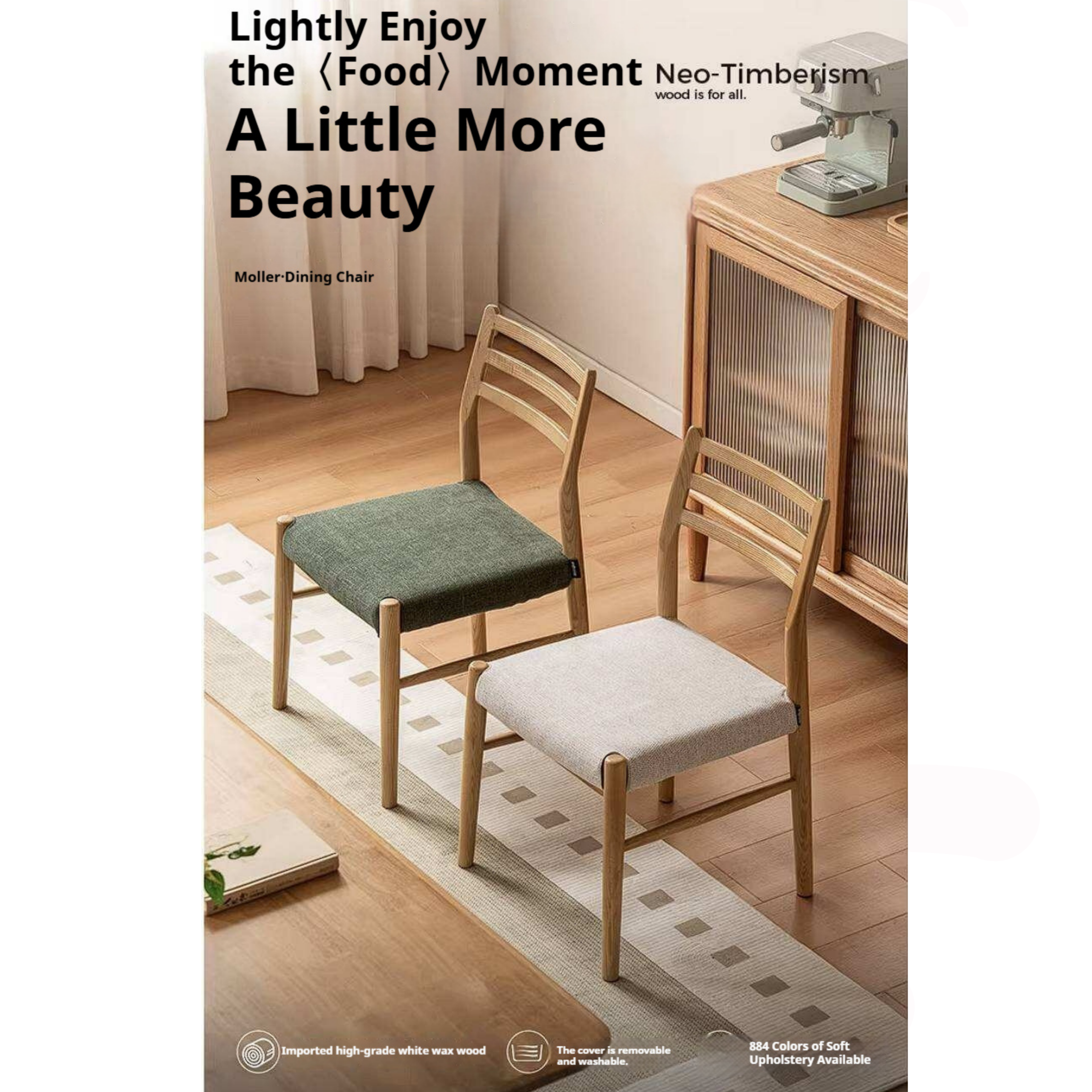 4 pcs-Ash Solid Wood Dining Chair with Modern Minimalist Design