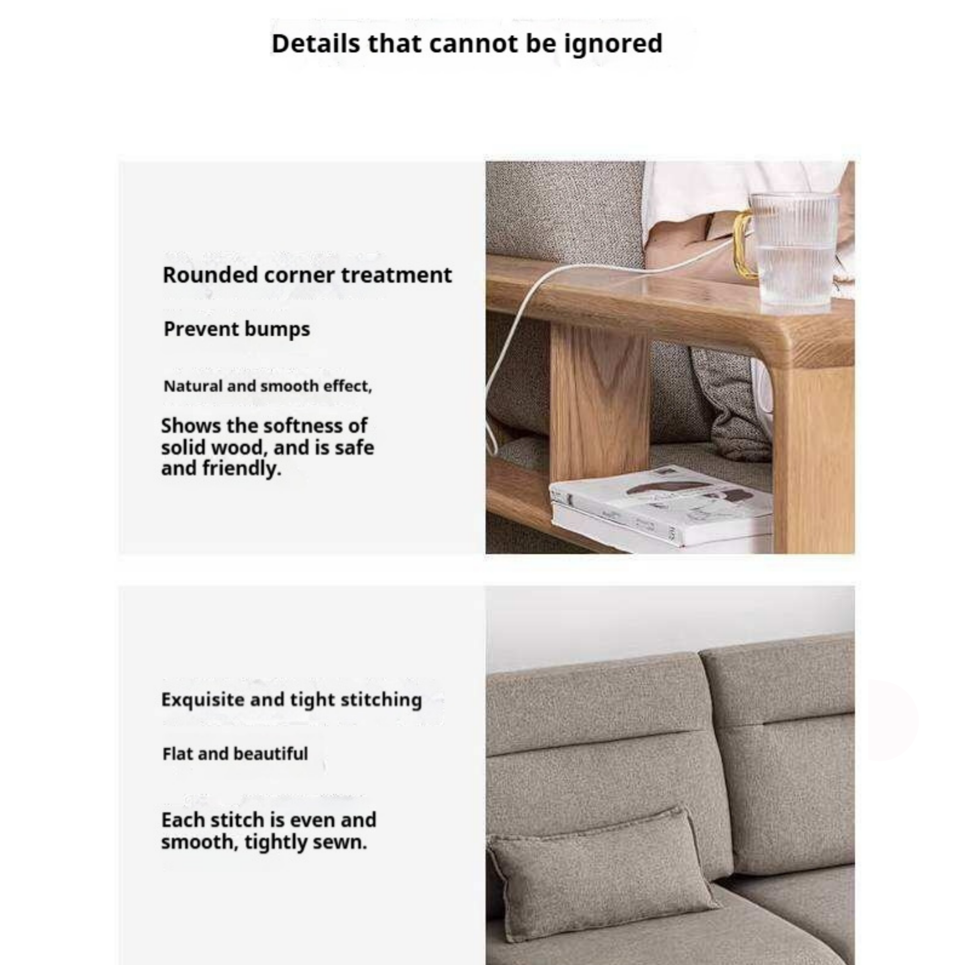 Oak Solid Wood Corner Sofa with Modern Fabric Upholstery