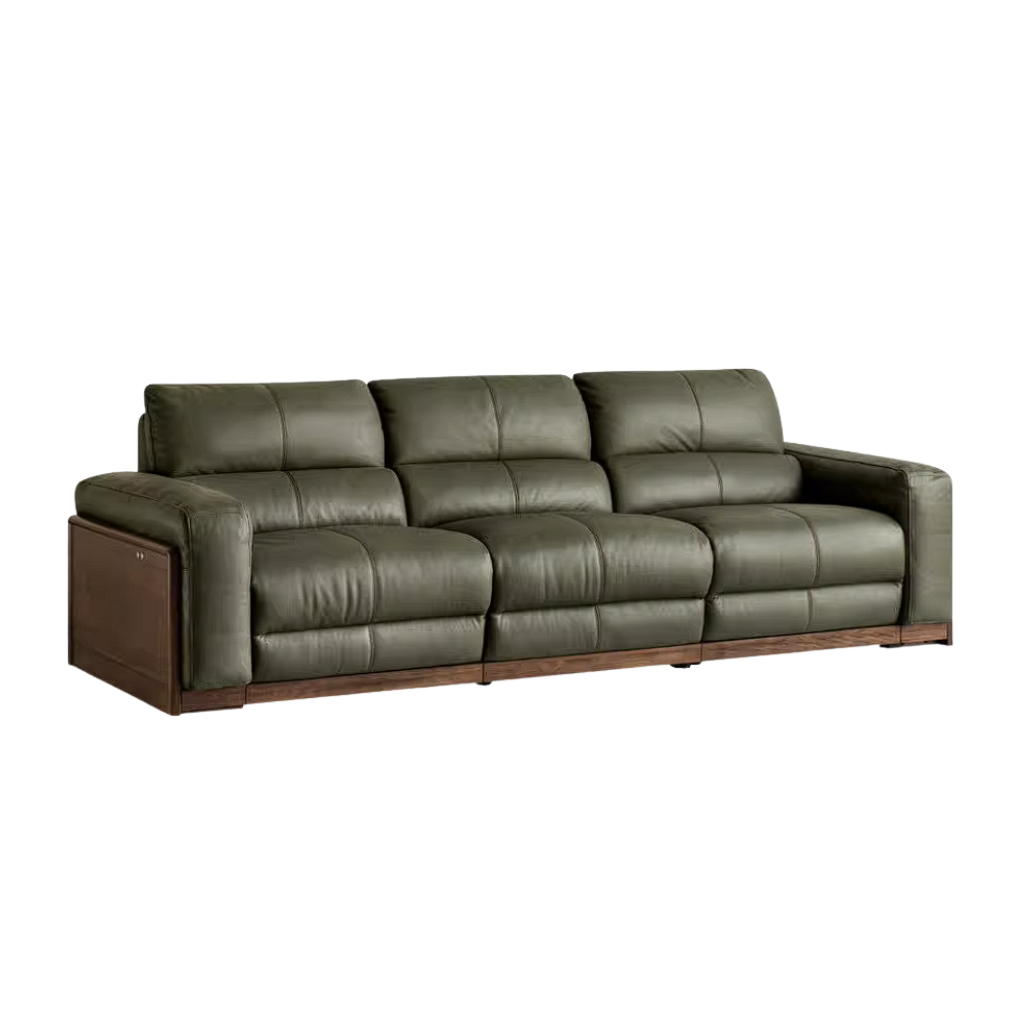 Black Walnut Solid Wood Genuine Leather Reclining Sofa with Zero Wall Clearance