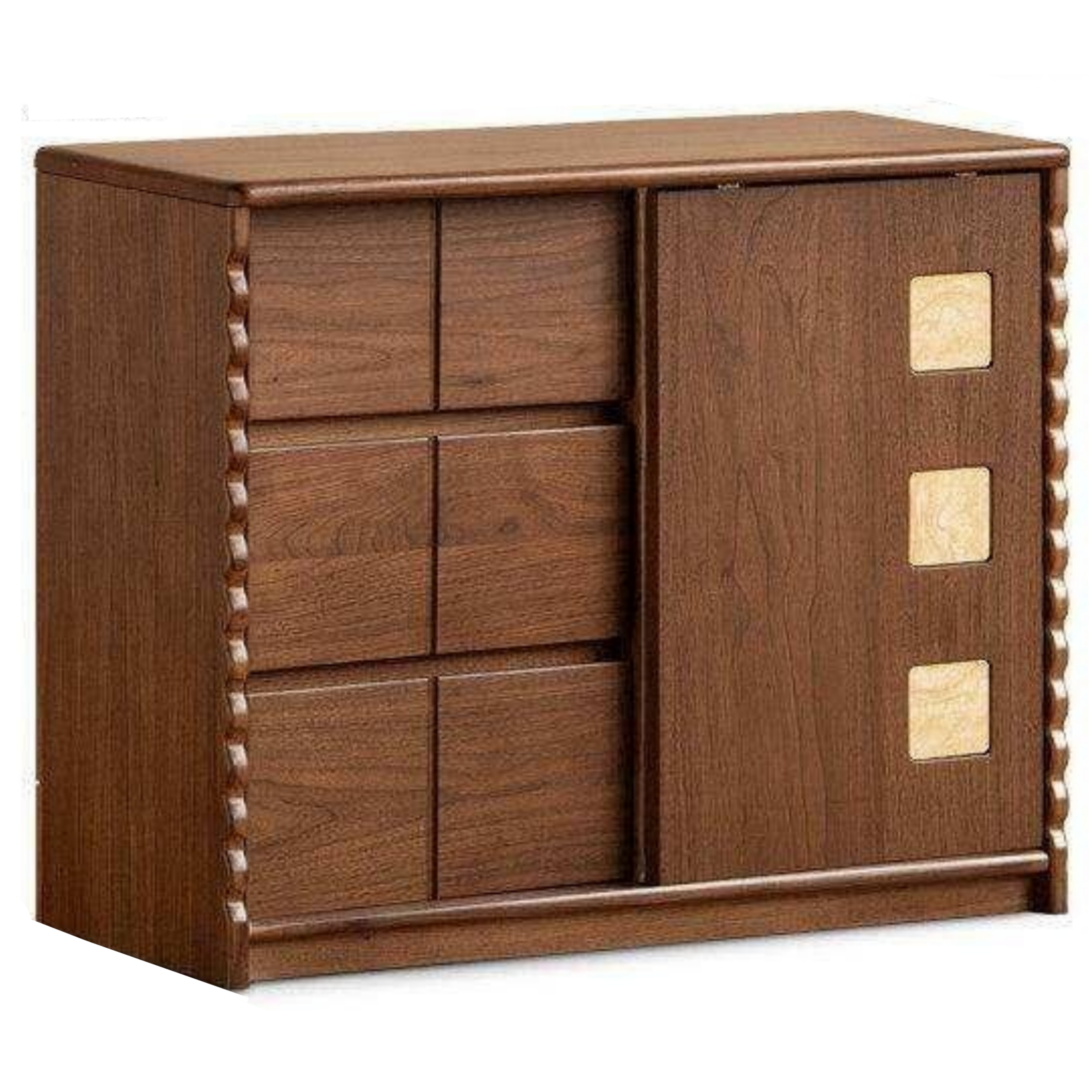 Black Walnut Solid Wood Tall TV Cabinet Modular Sideboard, Mid Century Gallery Style Storage Cabinet with Fluted Details