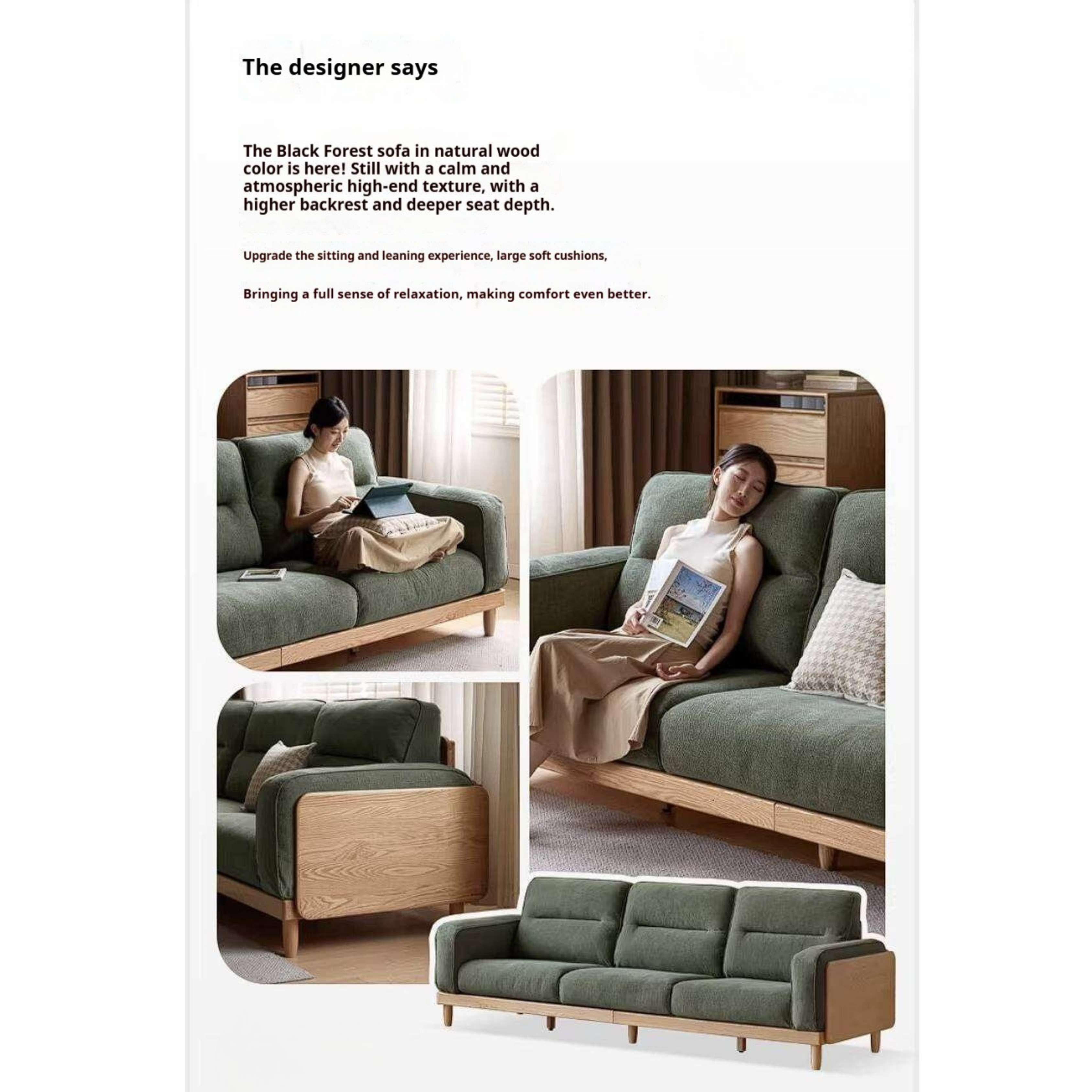 Oak, Ash Solid Wood Sofa with Exposed Wood Frame Arms