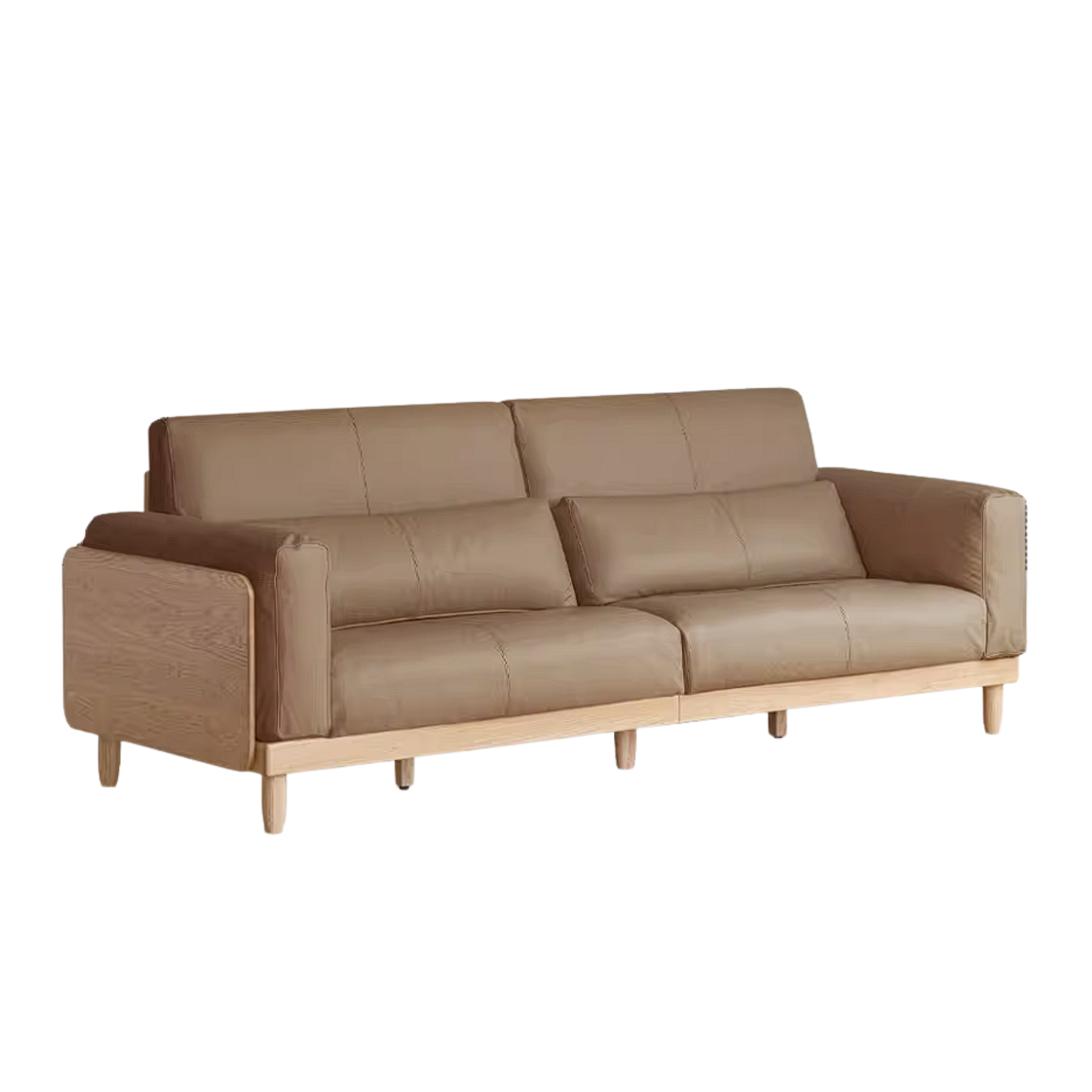 Oak Solid Wood Sofa with Rounded Arms, Low-Profile Design