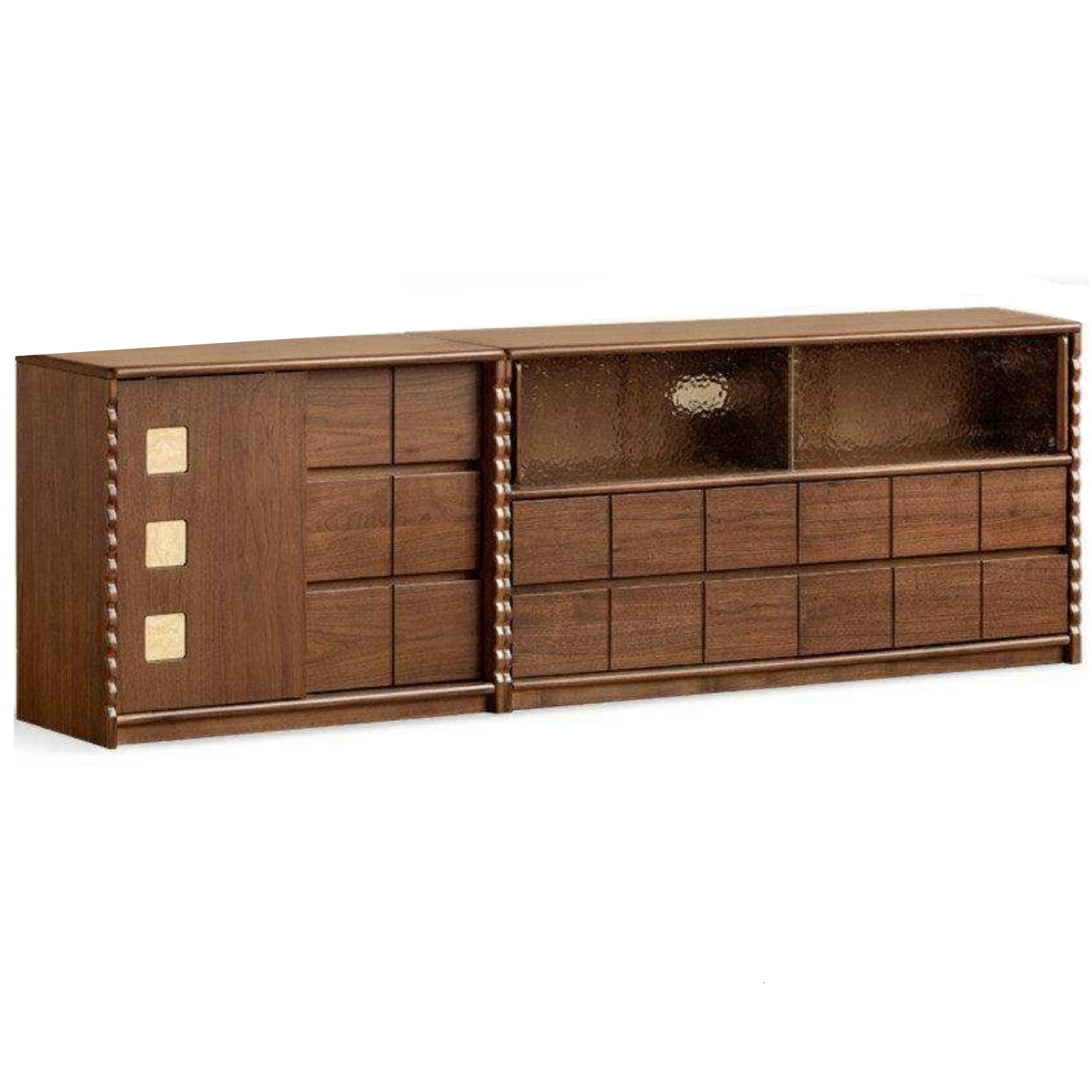 Black Walnut Solid Wood Tall TV Cabinet Modular Sideboard, Mid Century Gallery Style Storage Cabinet with Fluted Details