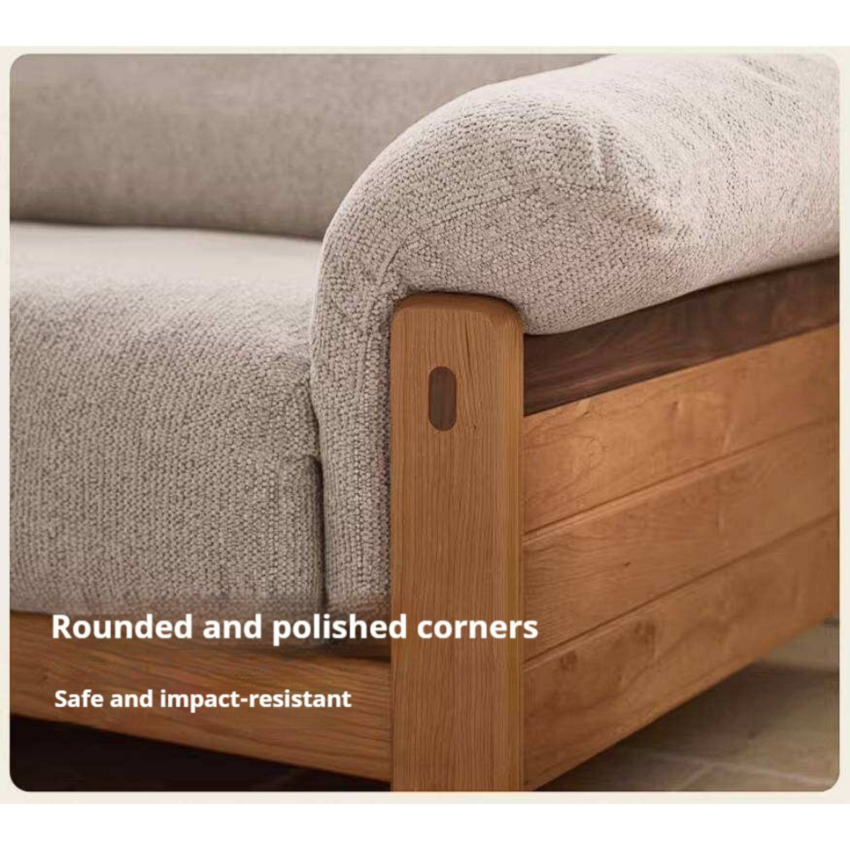 Cherry Solid Wood Vintage Frame Chenille Sofa with Exposed Slatted Arms