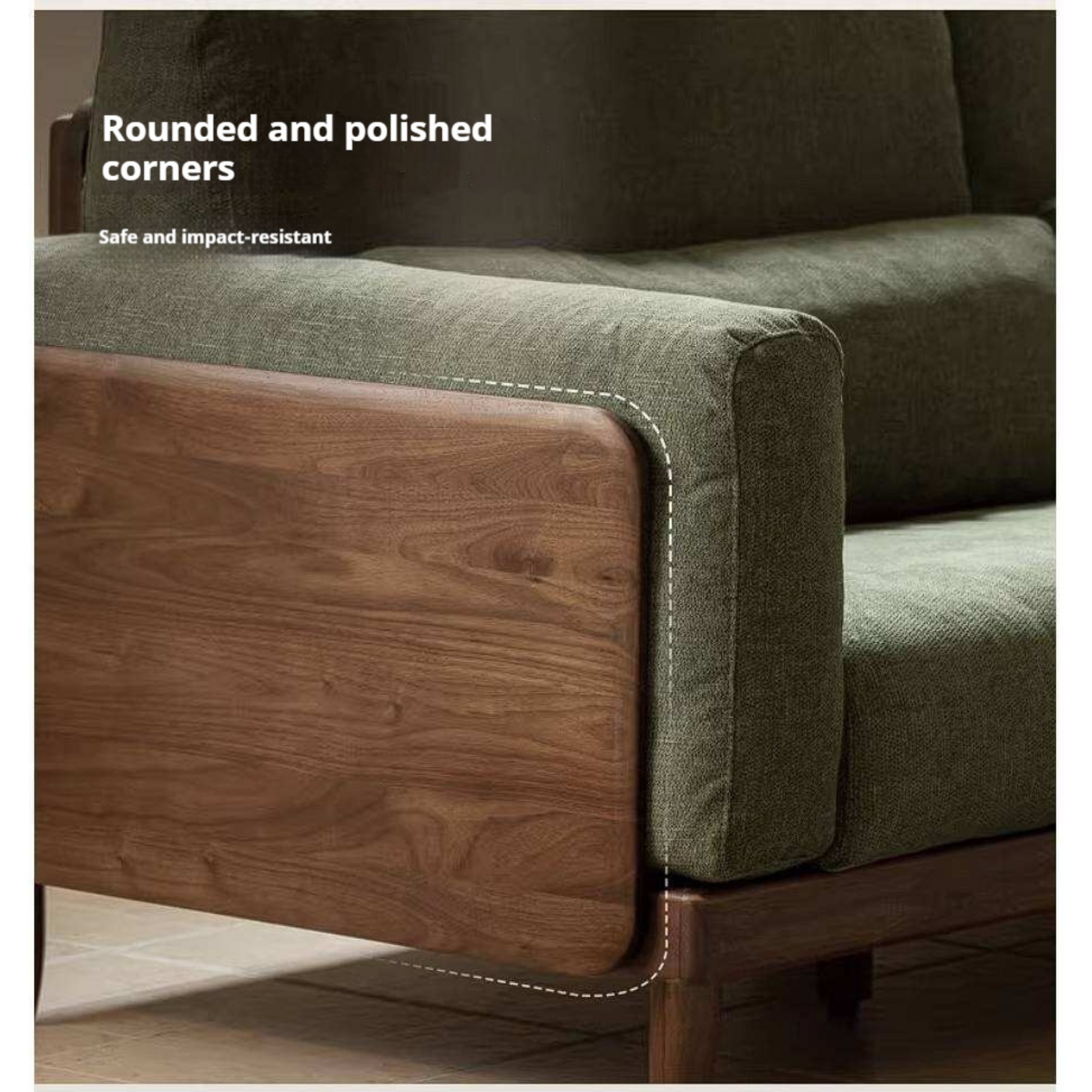 Black Walnut, Golden Sandalwood Solid Wood Sofa with Extra-Deep Seat