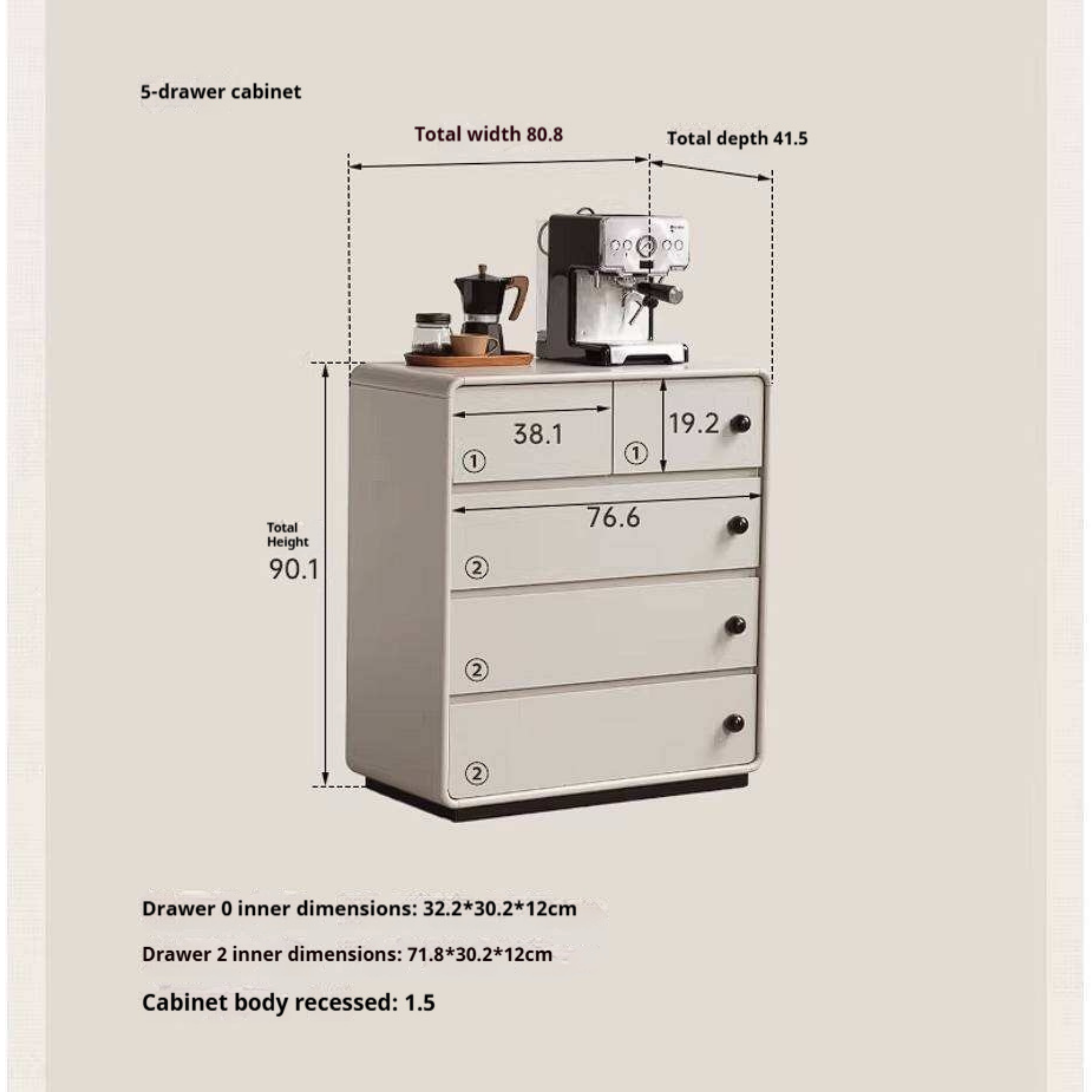 Rubberwood Solid Contemporary Two-Tone Dresser with Rounded Edge Frame and Minimalist Modular Design