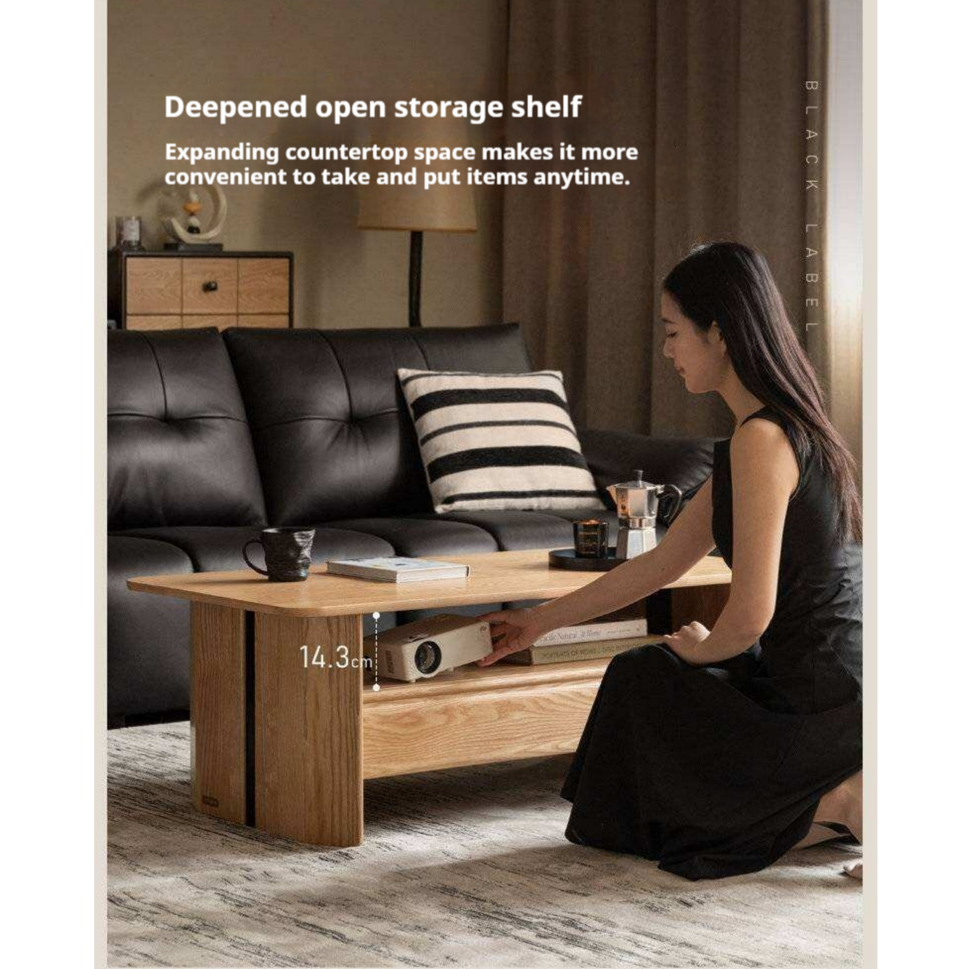 Ash Solid Wood Coffee Table with Two-Level Storage and Minimalist Design