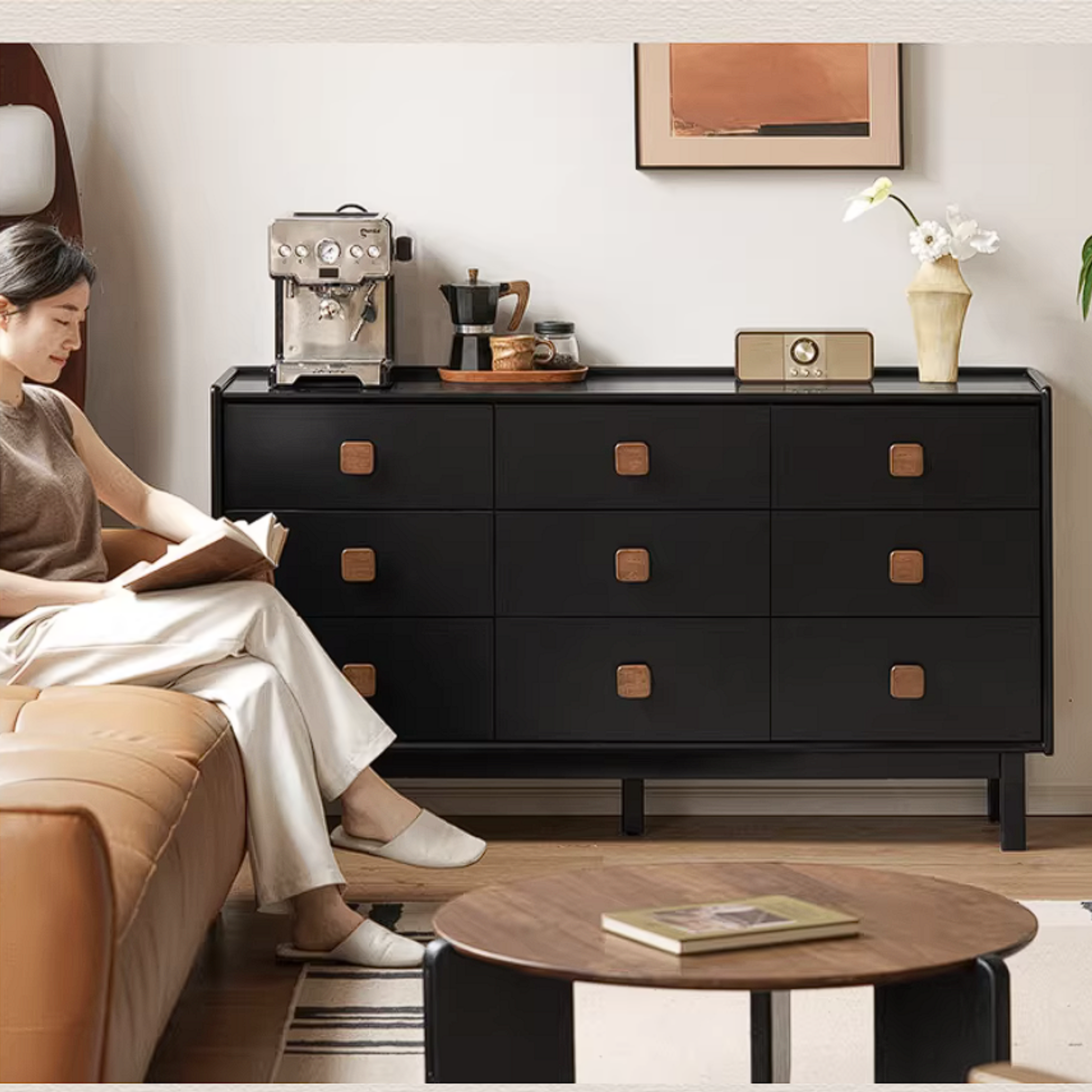 Rubberwood Solid Wood Antique-Style Bedroom Drawer cabinet