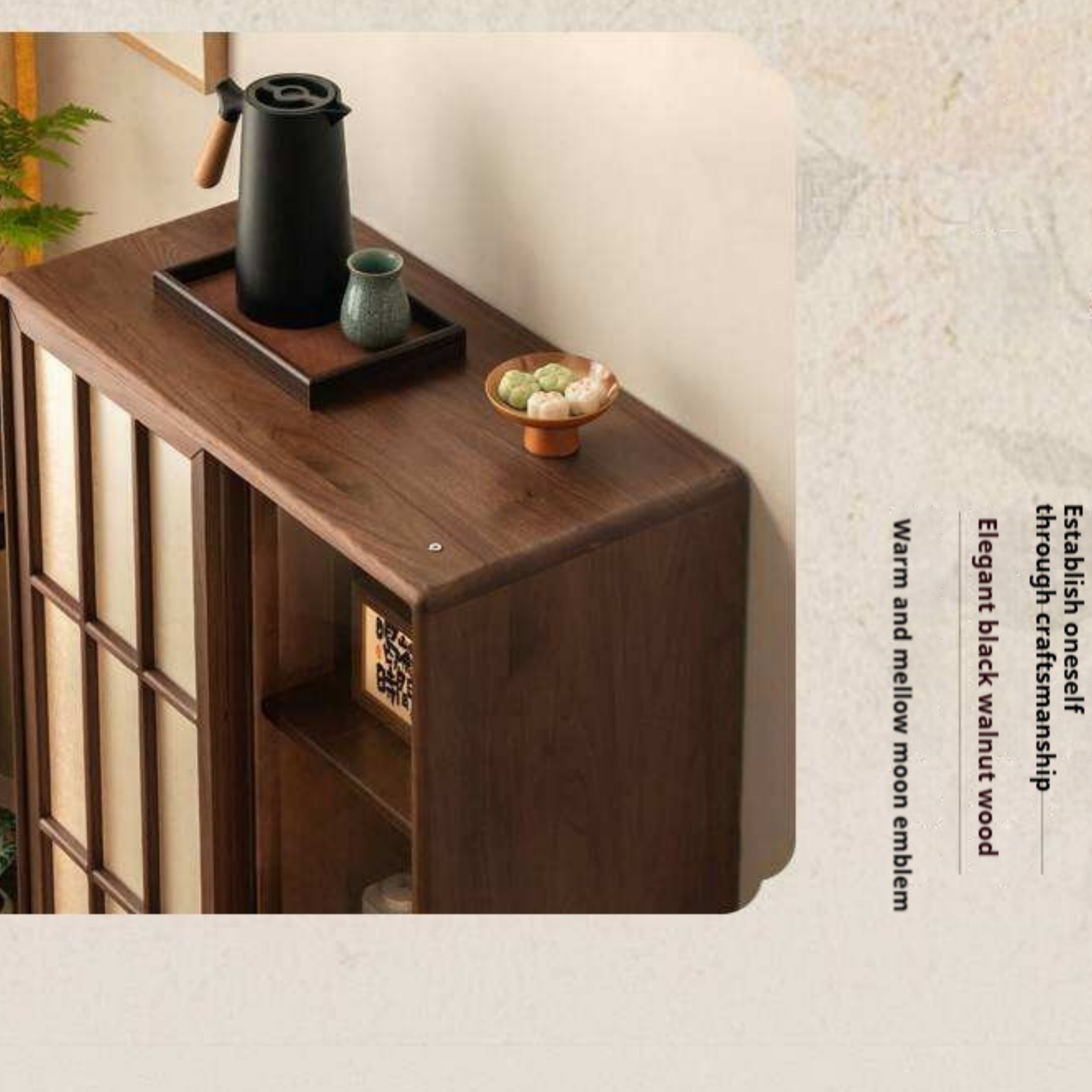 Black Walnut Solid Wood Side Cabinet with Elegant Display and Storage Design