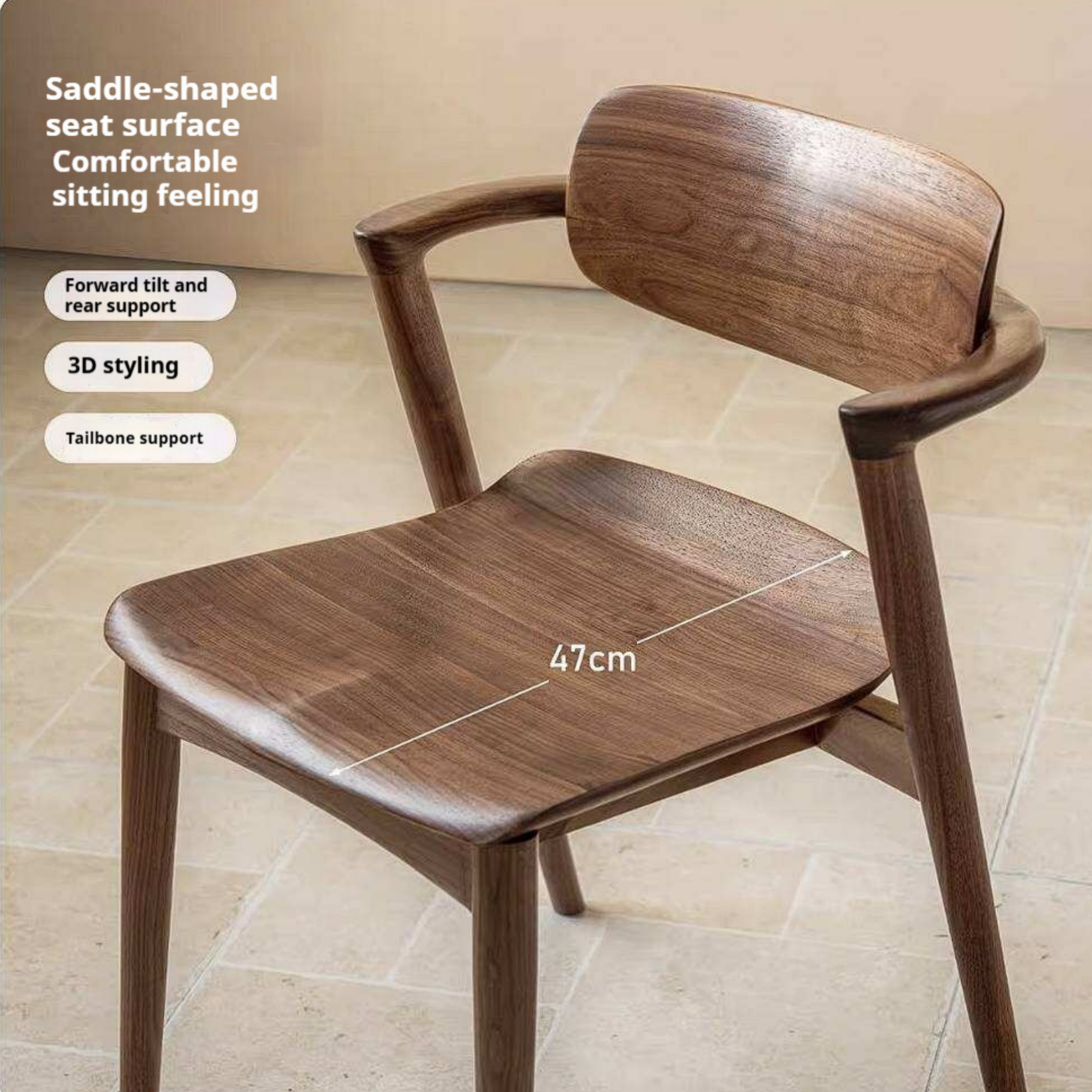Black Walnut Solid Wood Bentwood Dining Chair with Curved Back and Saddle Seat