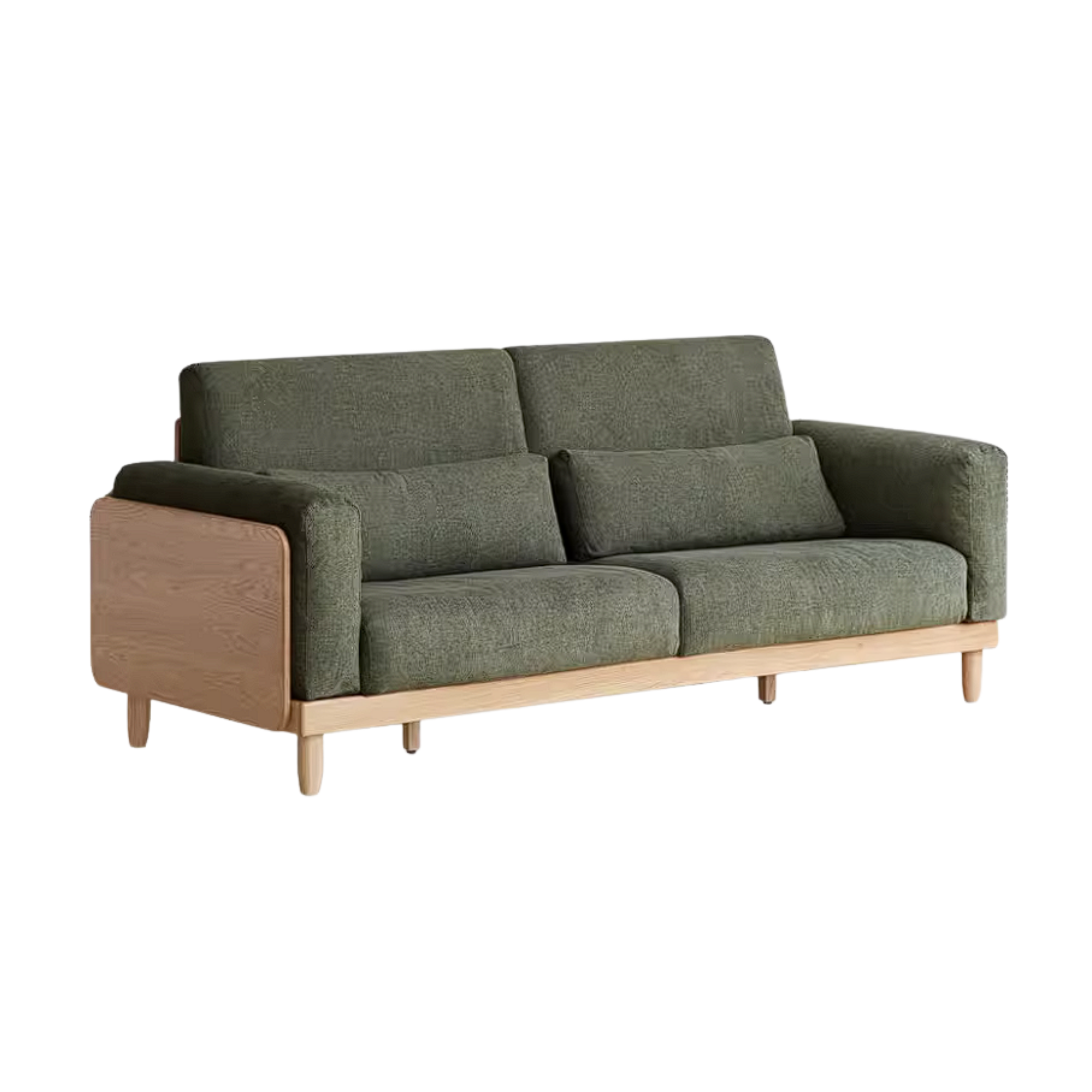 Oak Solid Wood Sofa with Rounded Arms, Low-Profile Design