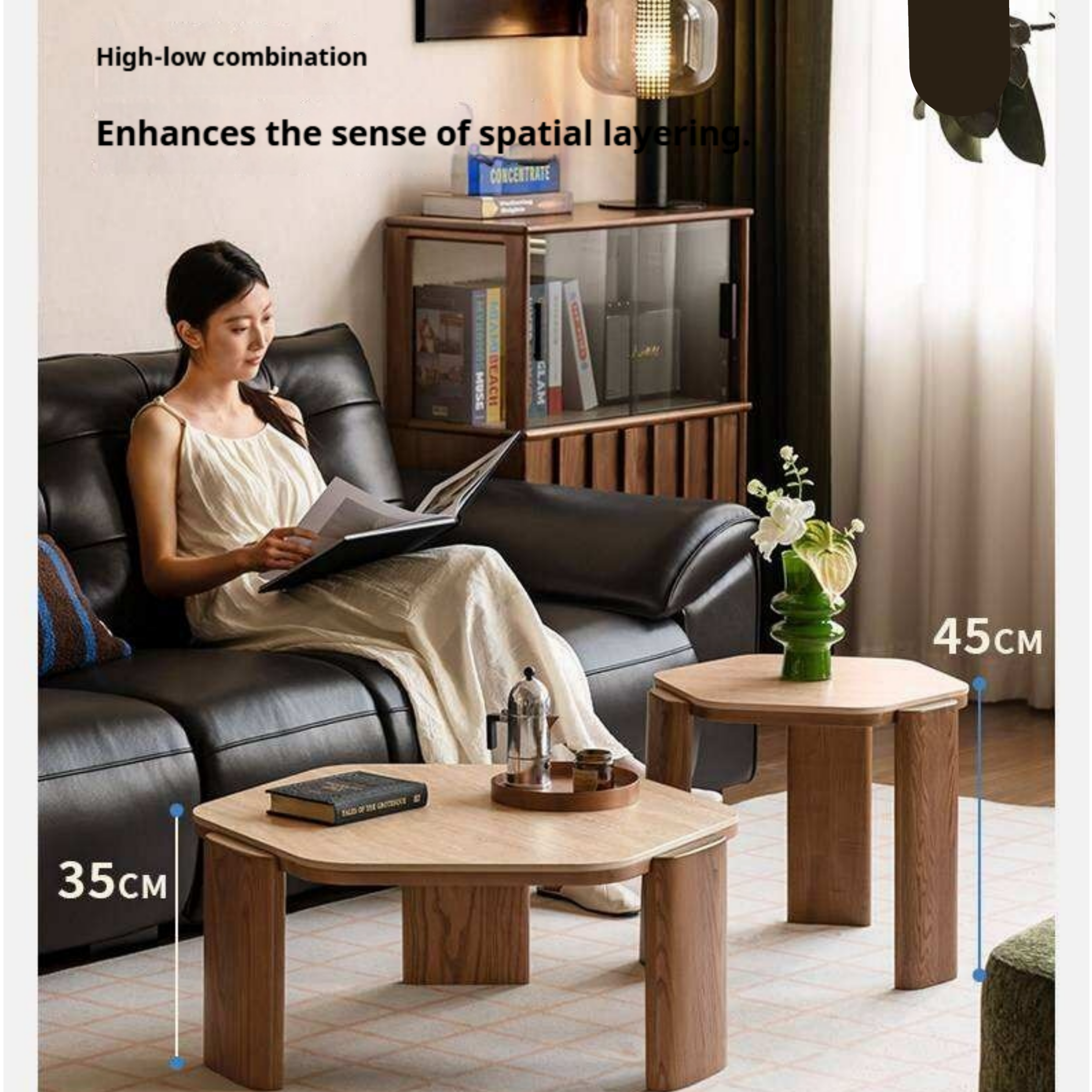 Ash Solid Wood Coffee Table with Wabi-Sabi Slab Design