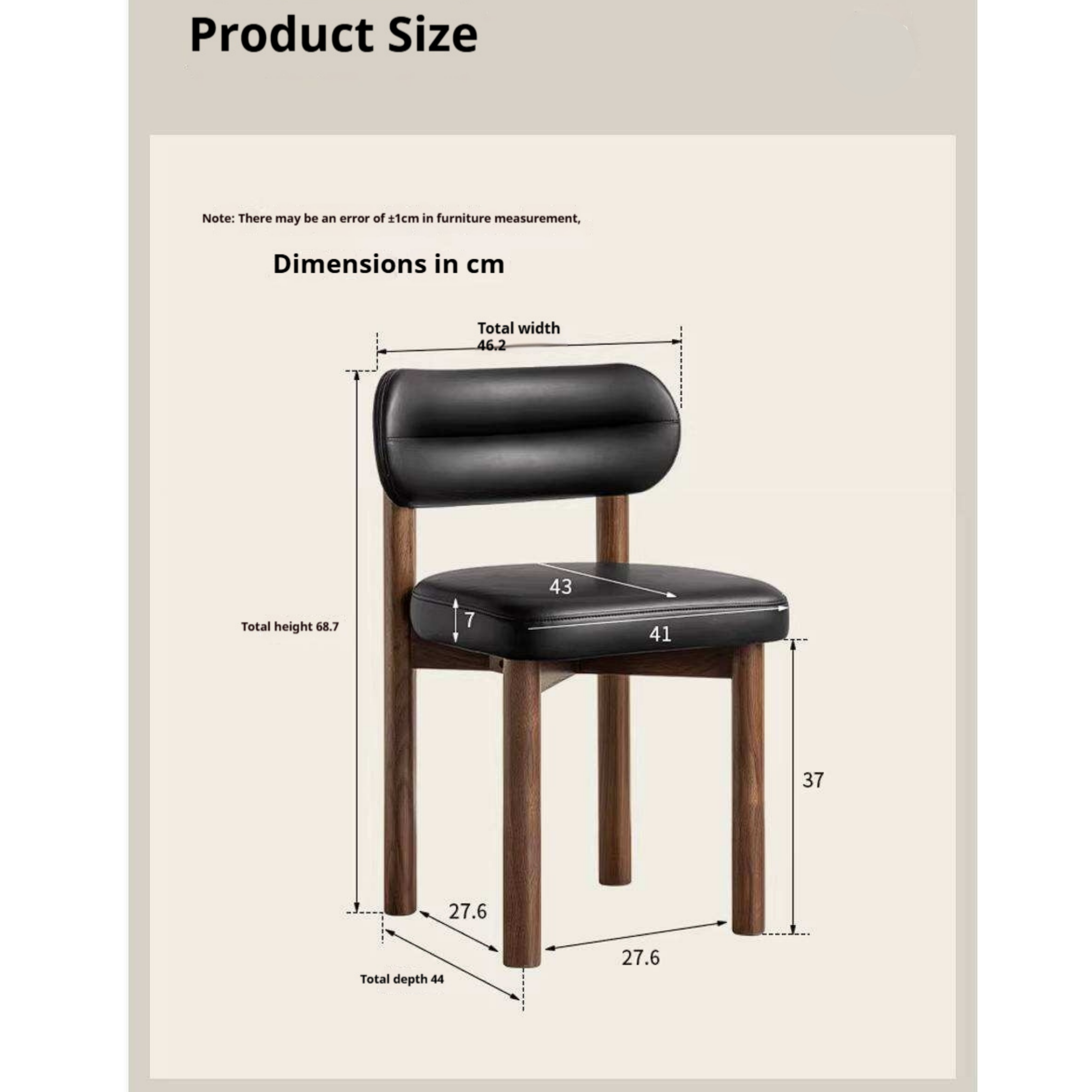 Black Walnut Solid Wood Vanity Stool with Curved Back