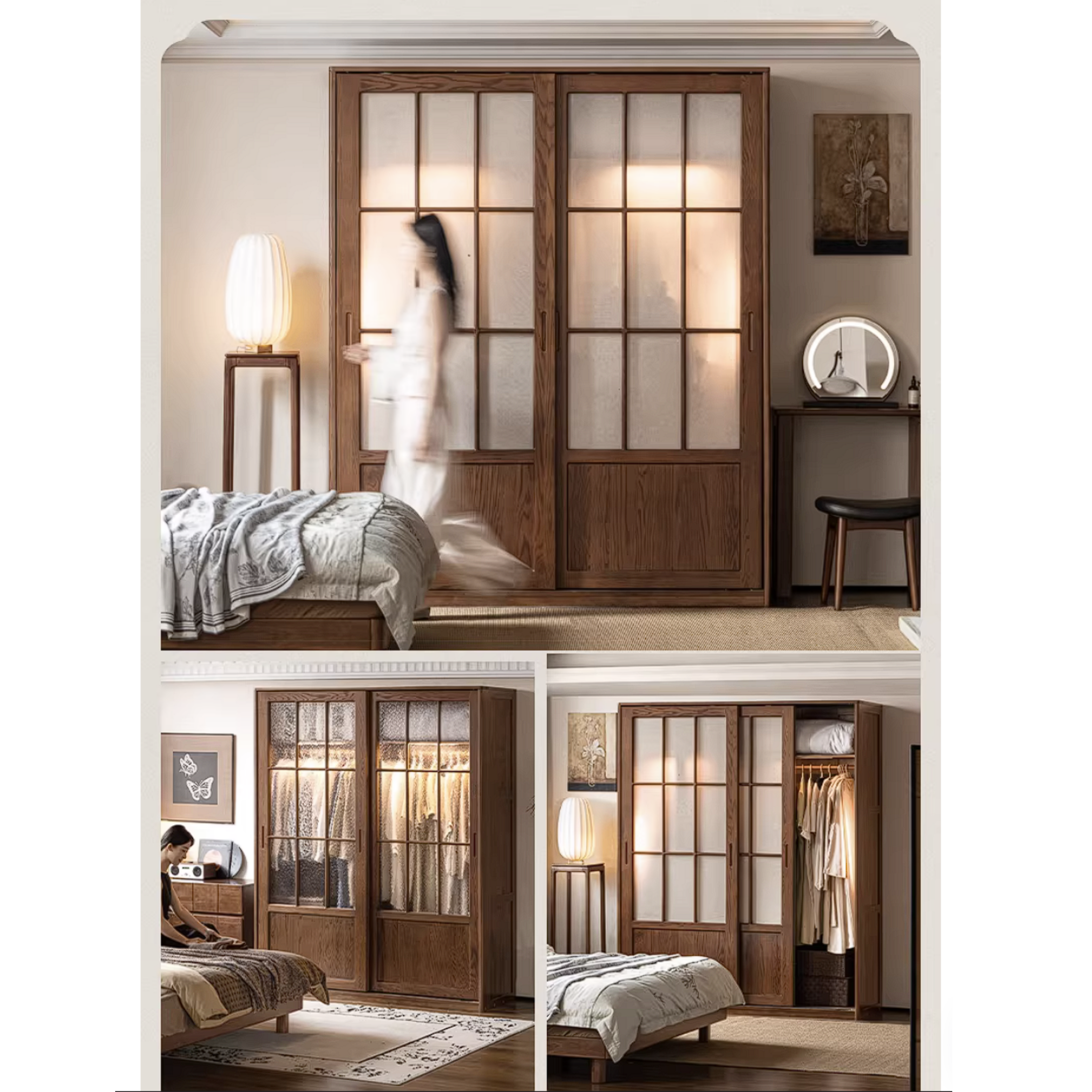 Oak Solid Wood Wardrobe with Songshi Aesthetic Storage Design