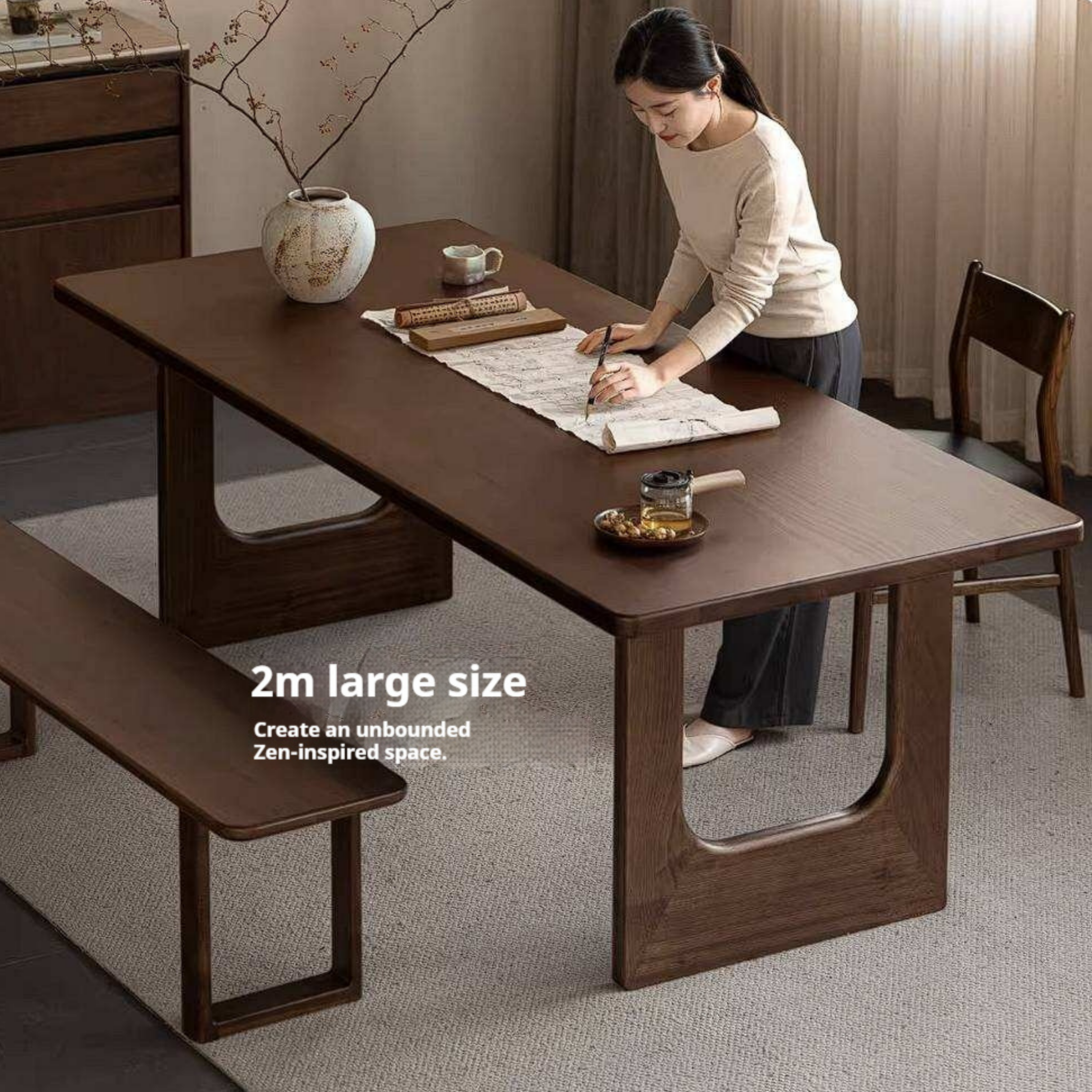 Sandalwood Solid Wood Dining Table with Thick Rectangular Top