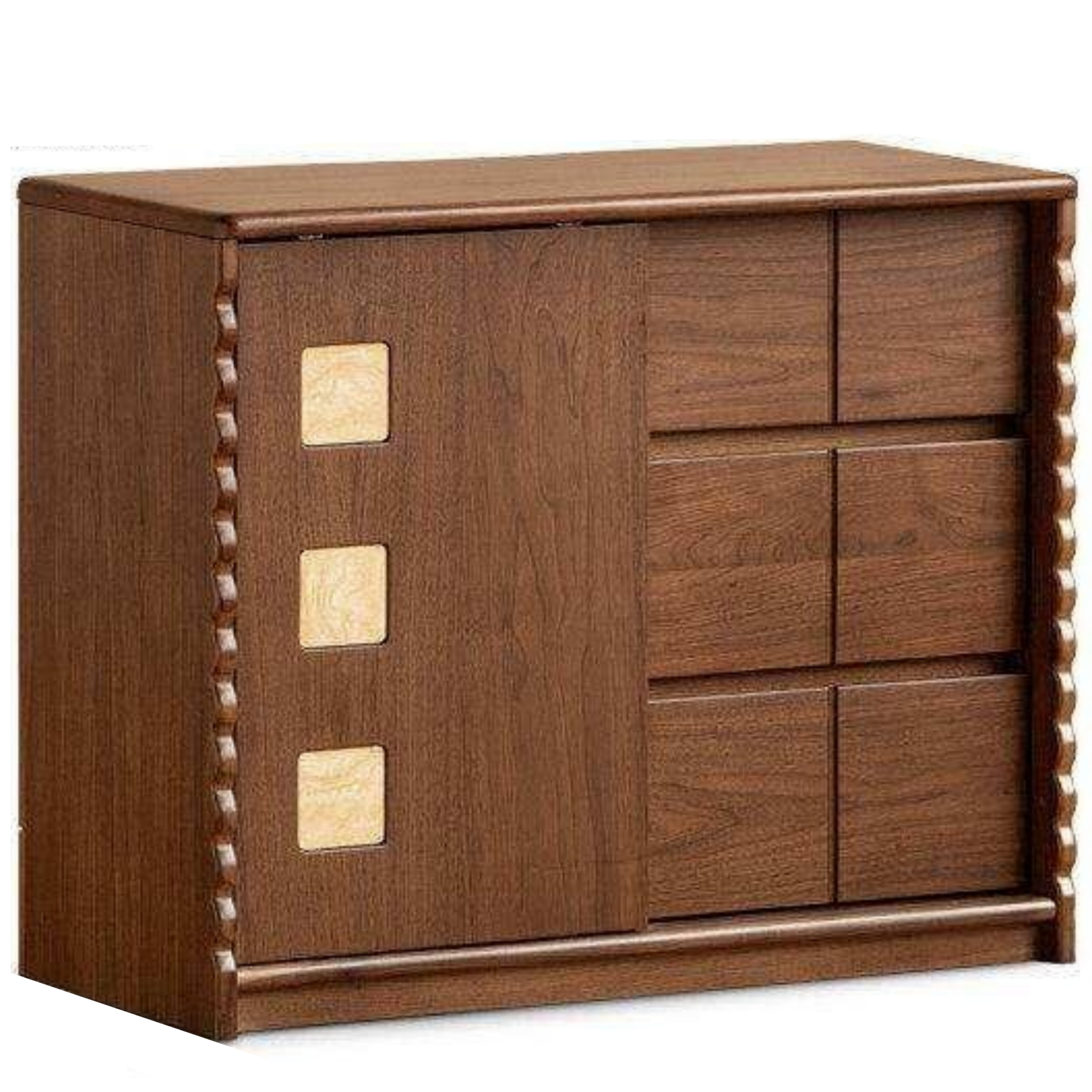 Black Walnut Solid Wood Tall TV Cabinet Modular Sideboard, Mid Century Gallery Style Storage Cabinet with Fluted Details