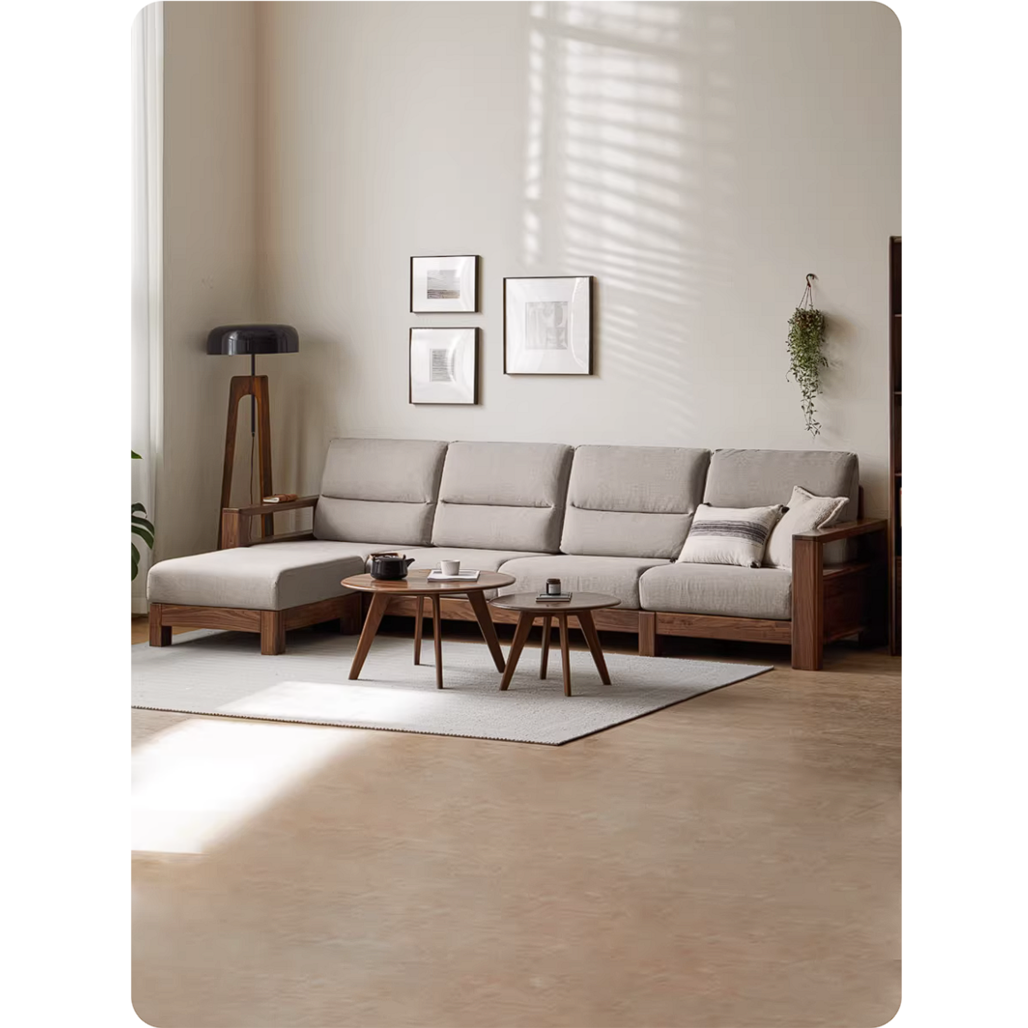 Black Walnut, Ash, Golden Sandalwood Solid Wood Corner Sofa with Fabric Upholstery