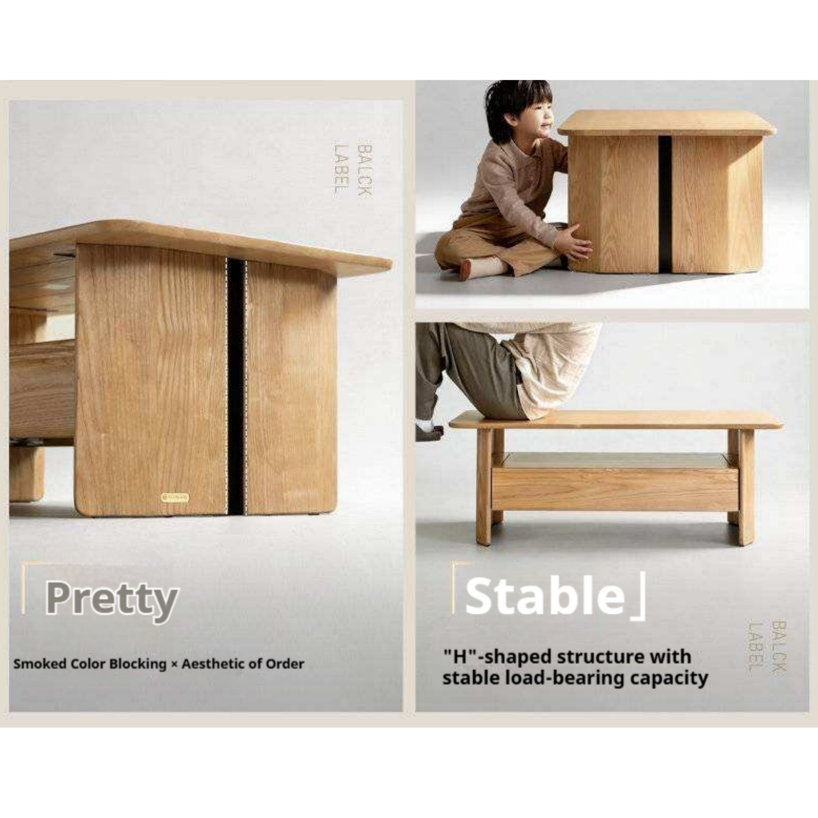 Ash Solid Wood Coffee Table with Two-Level Storage and Minimalist Design