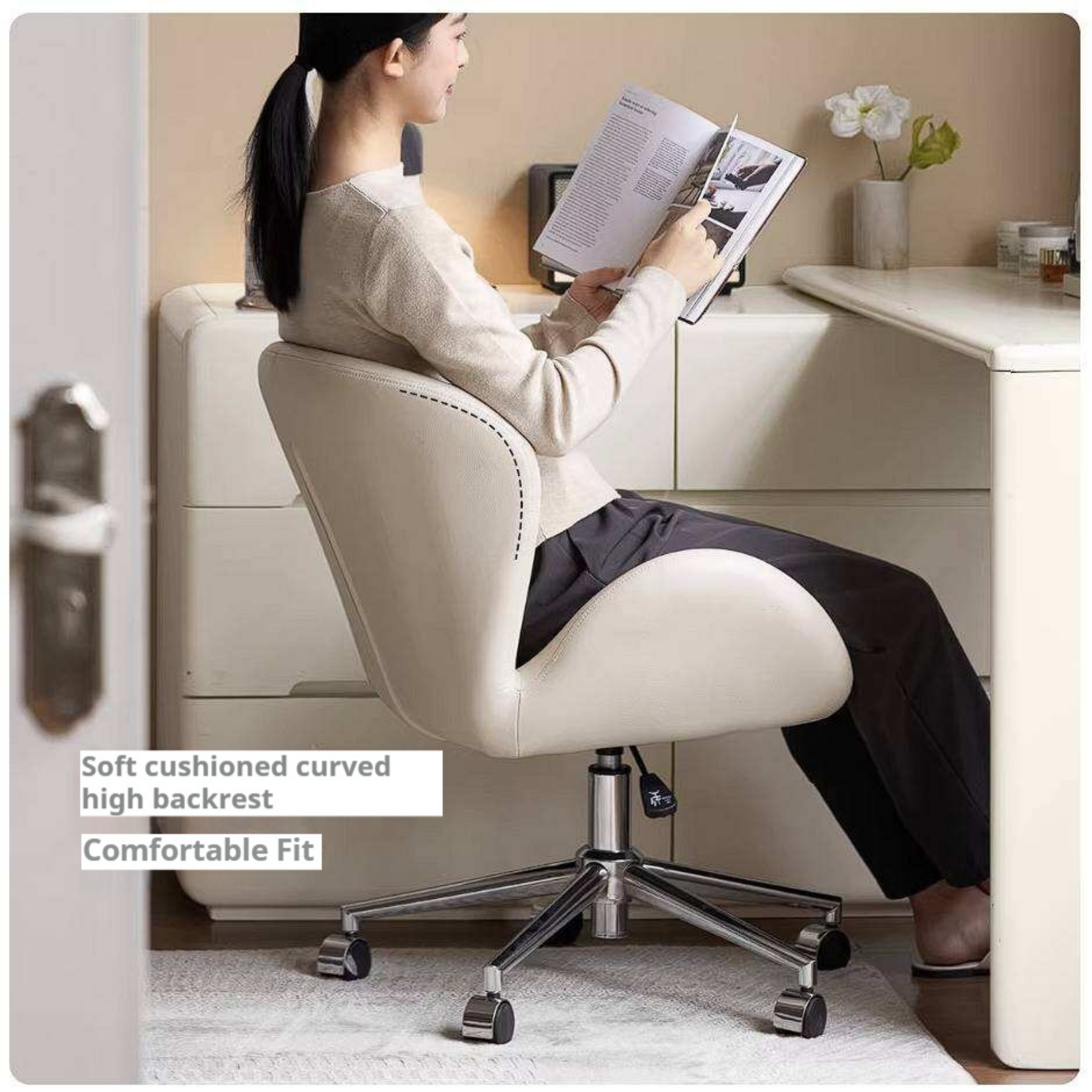 Swan-Style Swivel Office Chair with Chrome Base