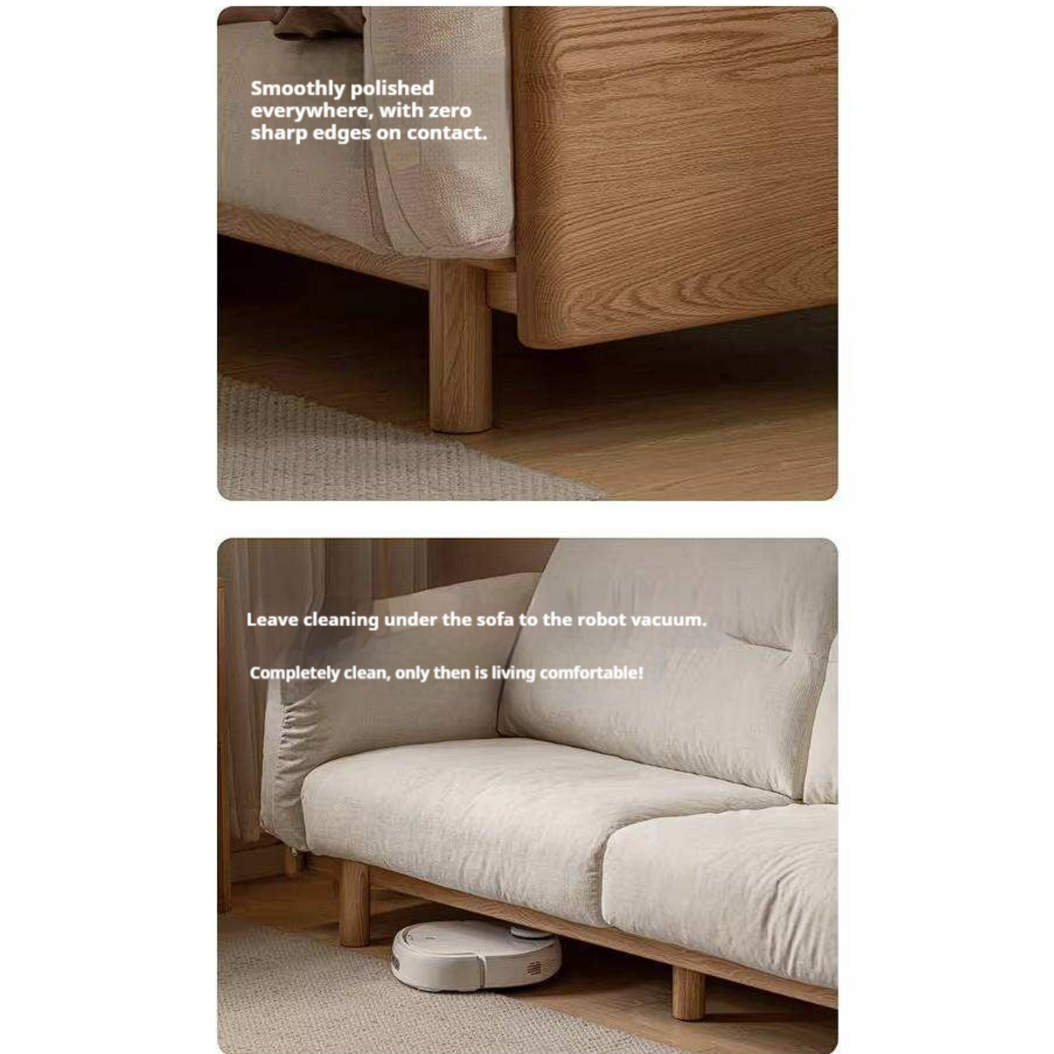 Oak Solid Wood Sofa with Wide Track Arms Genuine leather, fabric, removable and washable