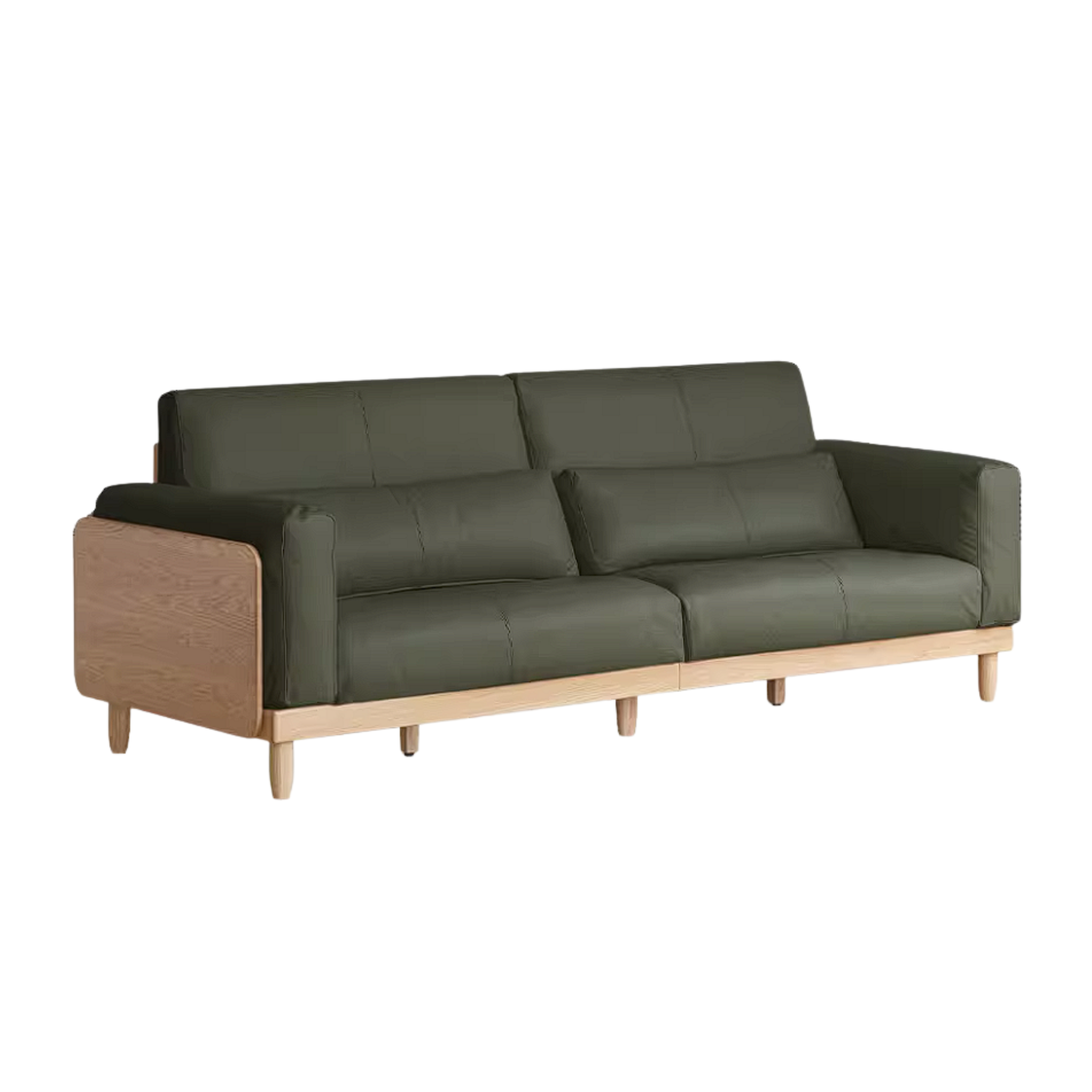 Oak Solid Wood Sofa with Rounded Arms, Low-Profile Design