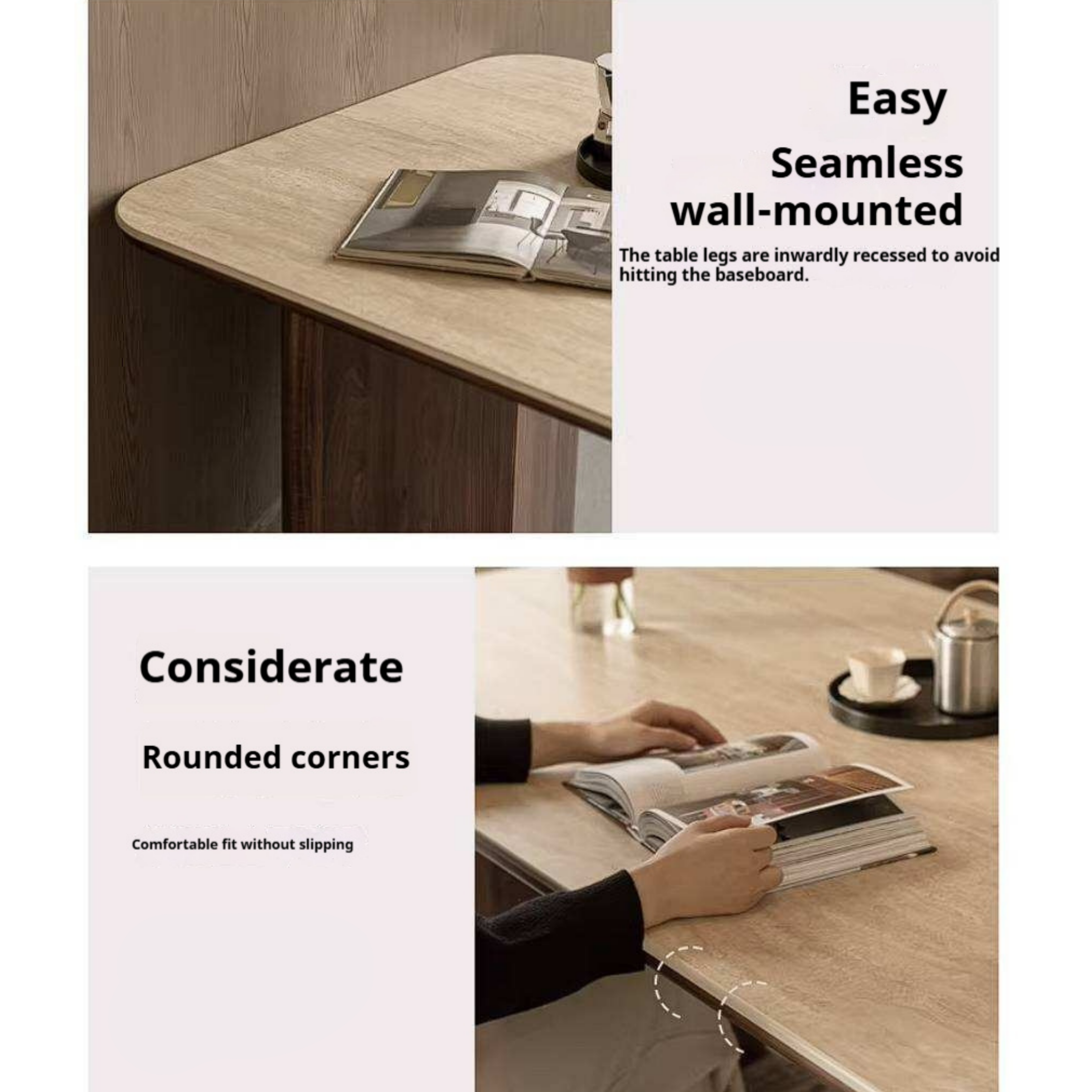 Black Walnut Solid Wood Trestle Dining Table with Stone Top and Panel Legs