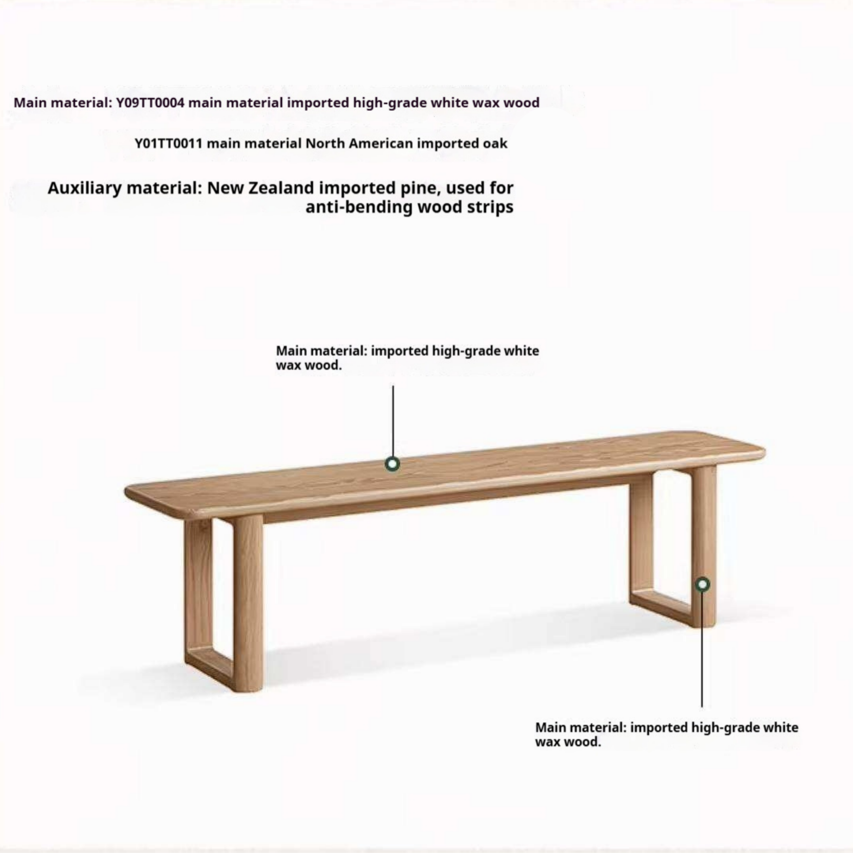 Oak, Ash Solid Wood Long Bench with Modern Minimalist Design